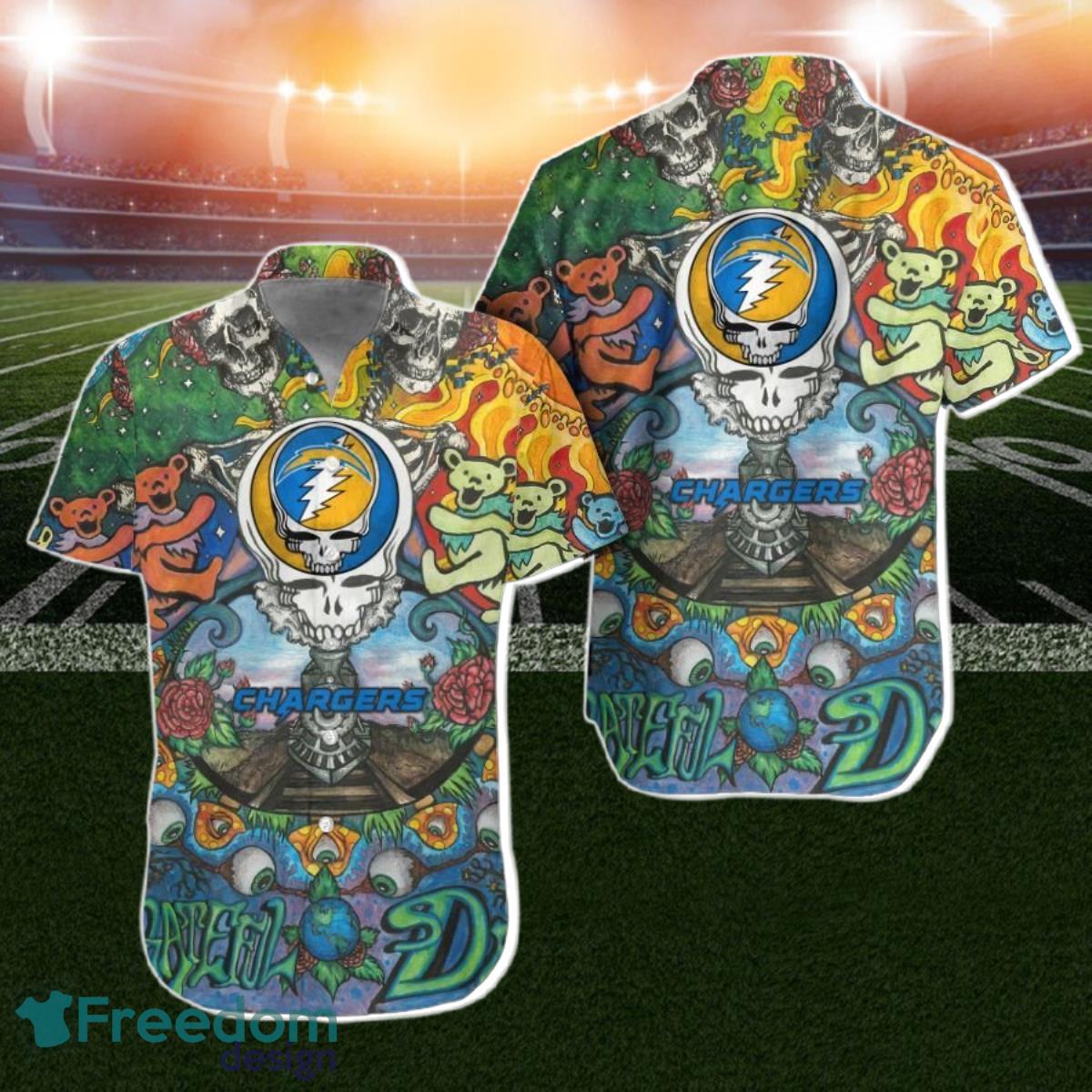 Los Angeles Chargers Grateful Dead Nfl Gift For Fan Hawaiian Shirt Aloha Shirt For Men Women Product Photo 1