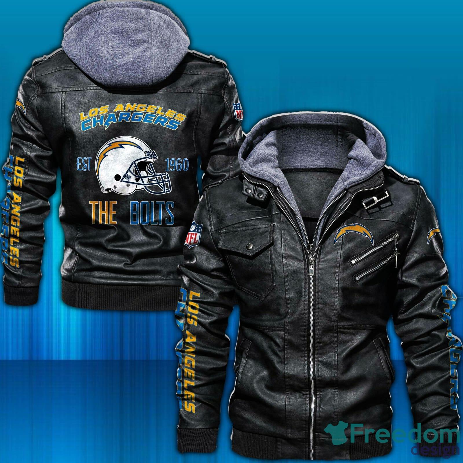 NFL Los Angeles Chargers Logo 9 Black Brown Leather Jacket For