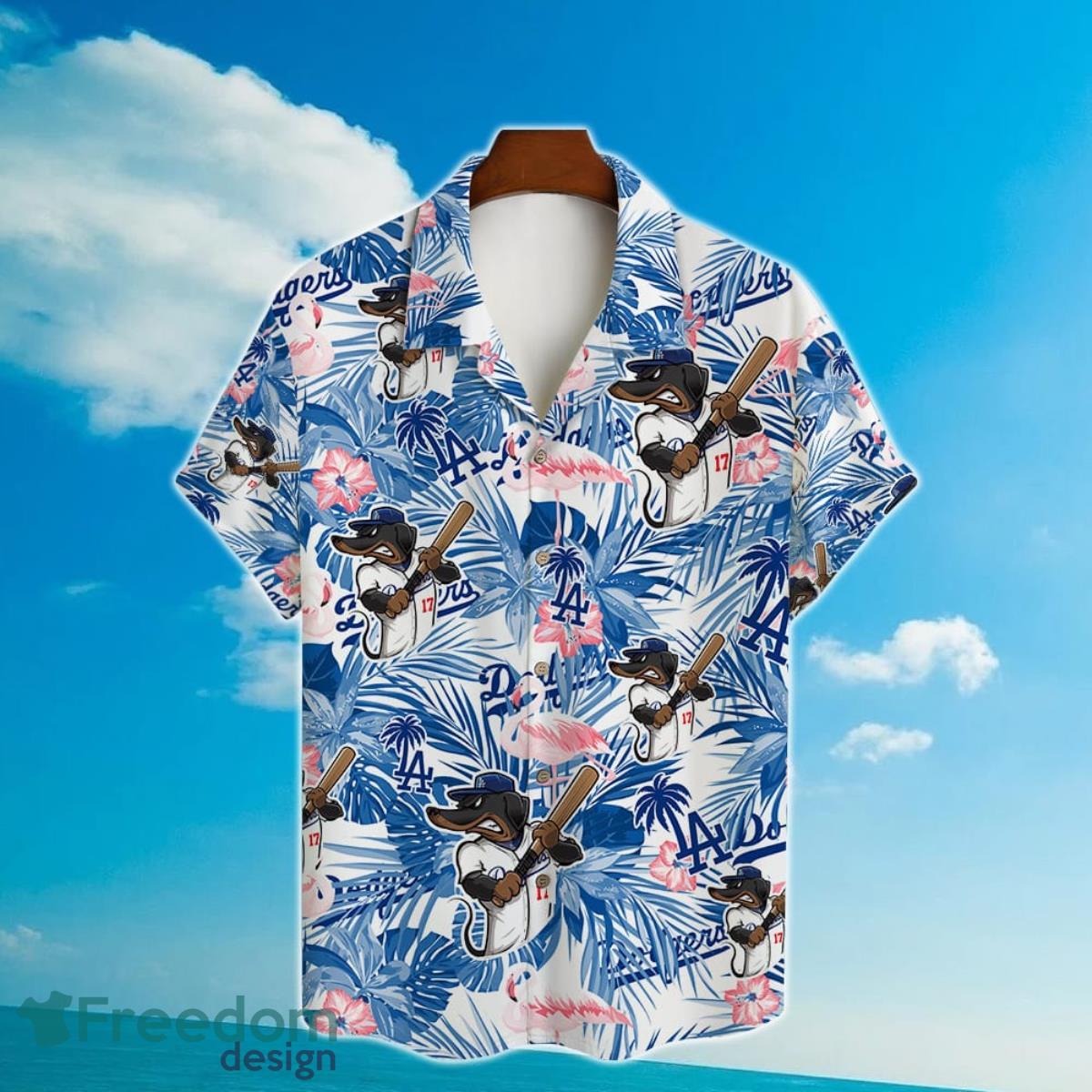 Los Angeles Dodgers Major League Baseball Mascot And Hibiscus Pattern 3D Hawaiian Shirt Product Photo 2