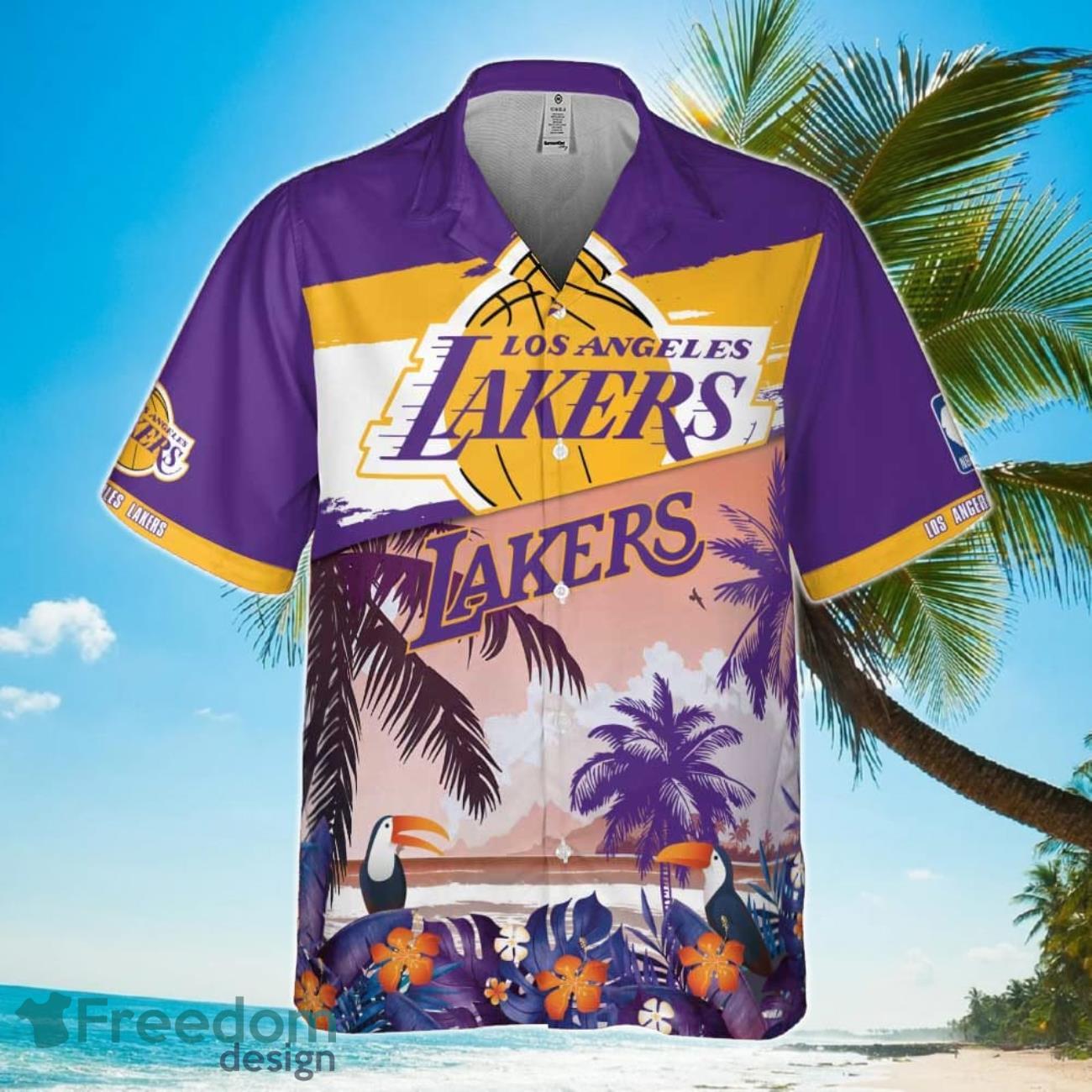 Los Angeles Lakers Beach Pattern Colorful Print Hawaiian Shirt Product Photo 2