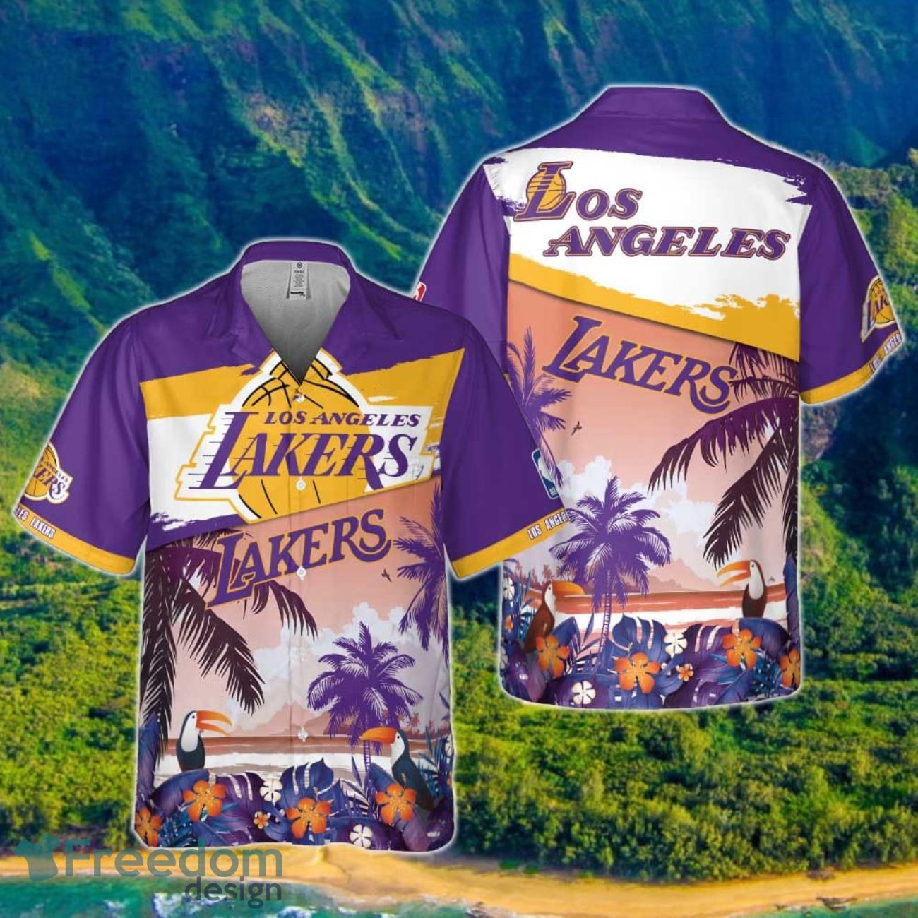 Los Angeles Lakers Beach Pattern Colorful Print Hawaiian Shirt Product Photo 1