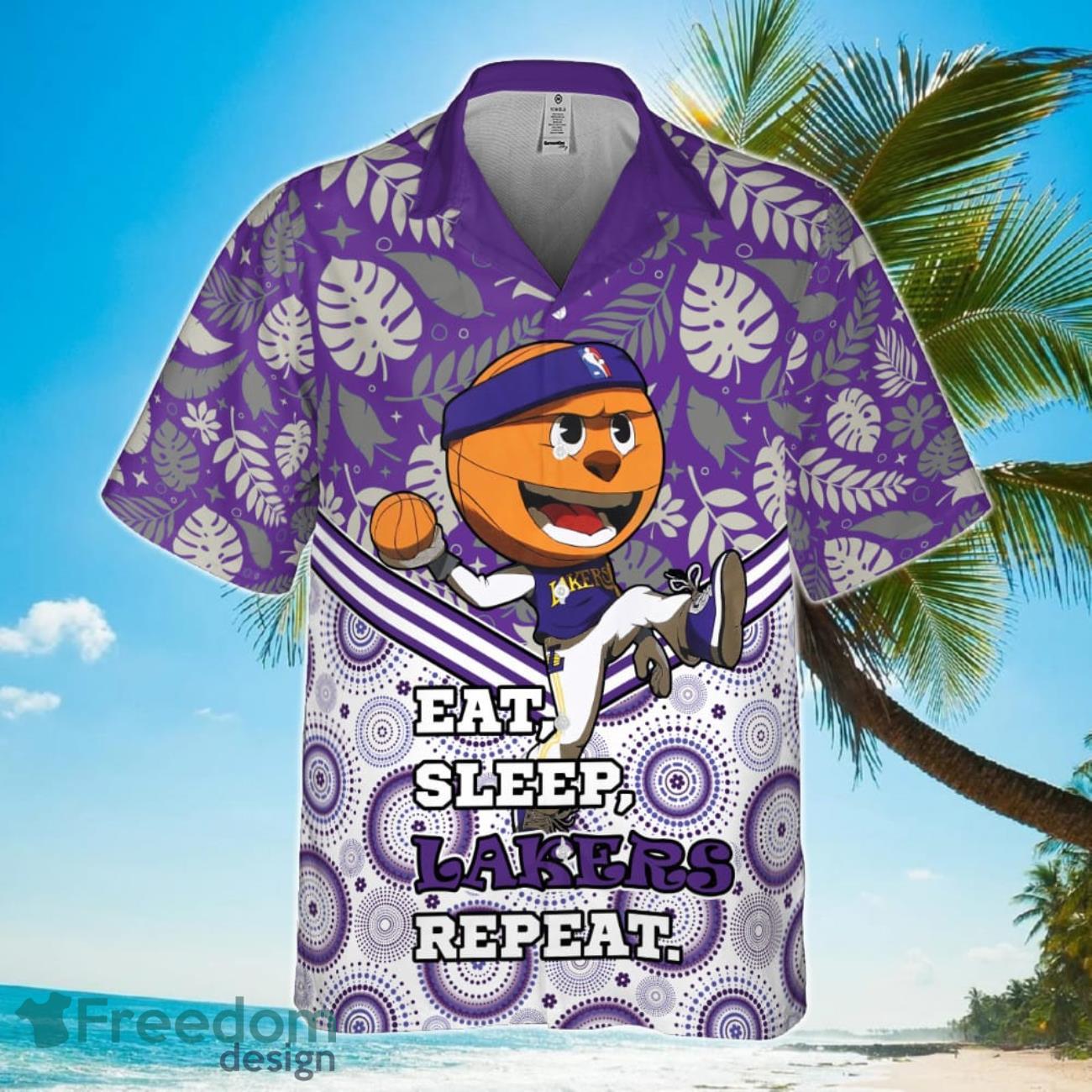 Los Angeles Lakers Eat Sleep Heat Repeat Flower Pattern Print Hawaiian Shirt Product Photo 2