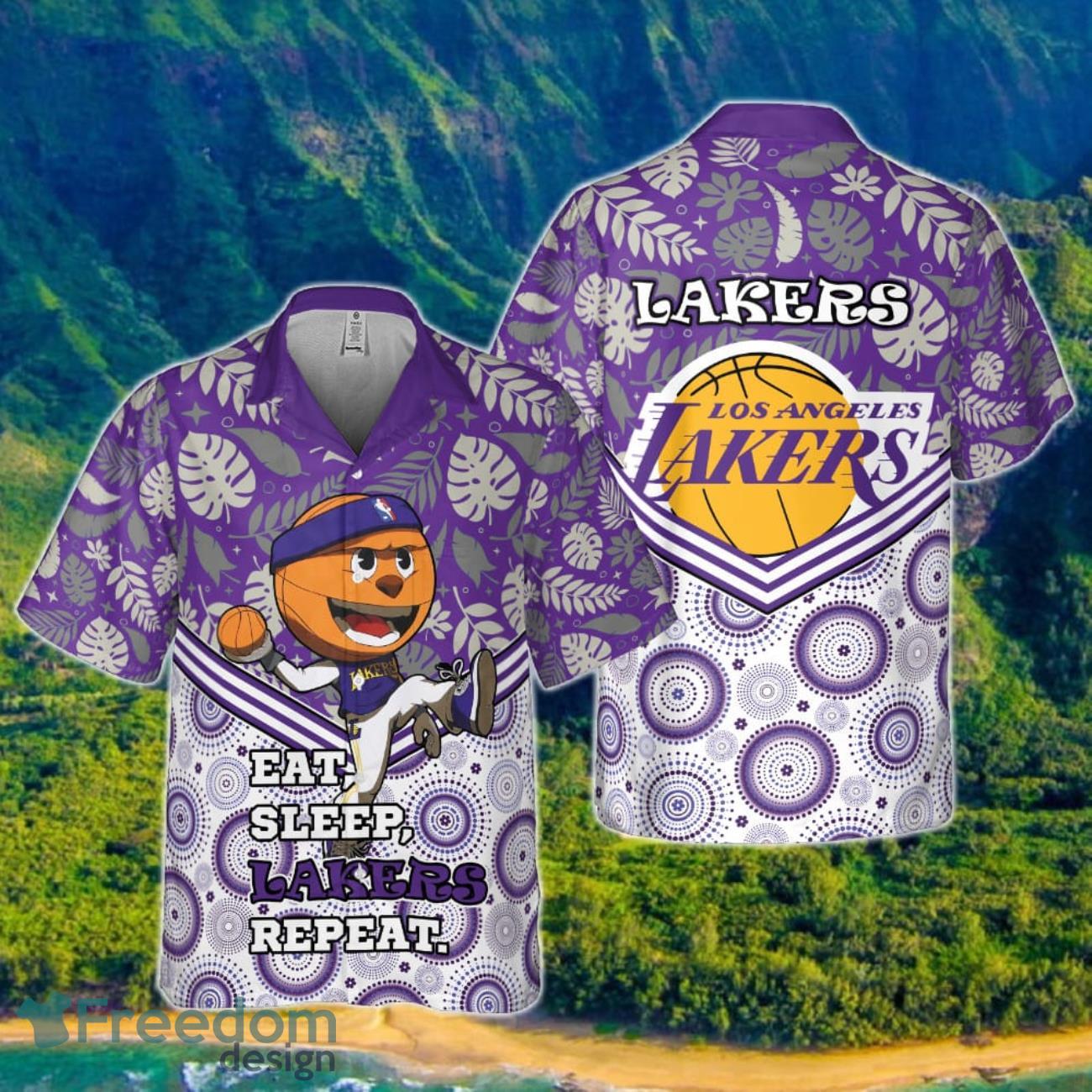 Los Angeles Lakers Eat Sleep Heat Repeat Flower Pattern Print Hawaiian Shirt Product Photo 1