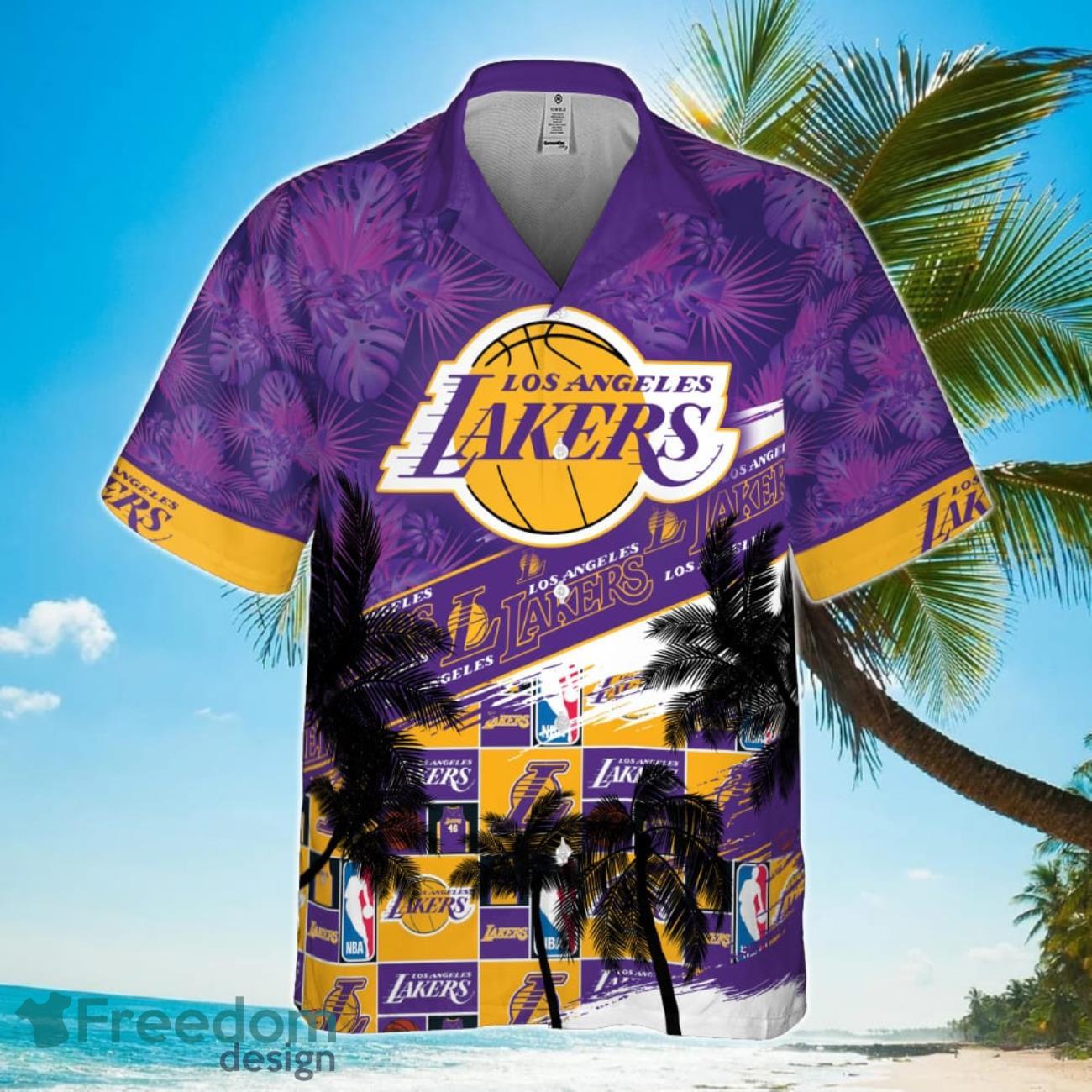 Los Angeles Lakers Hibiscus Flower And Summer Pattern Print Hawaiian Shirt Product Photo 2