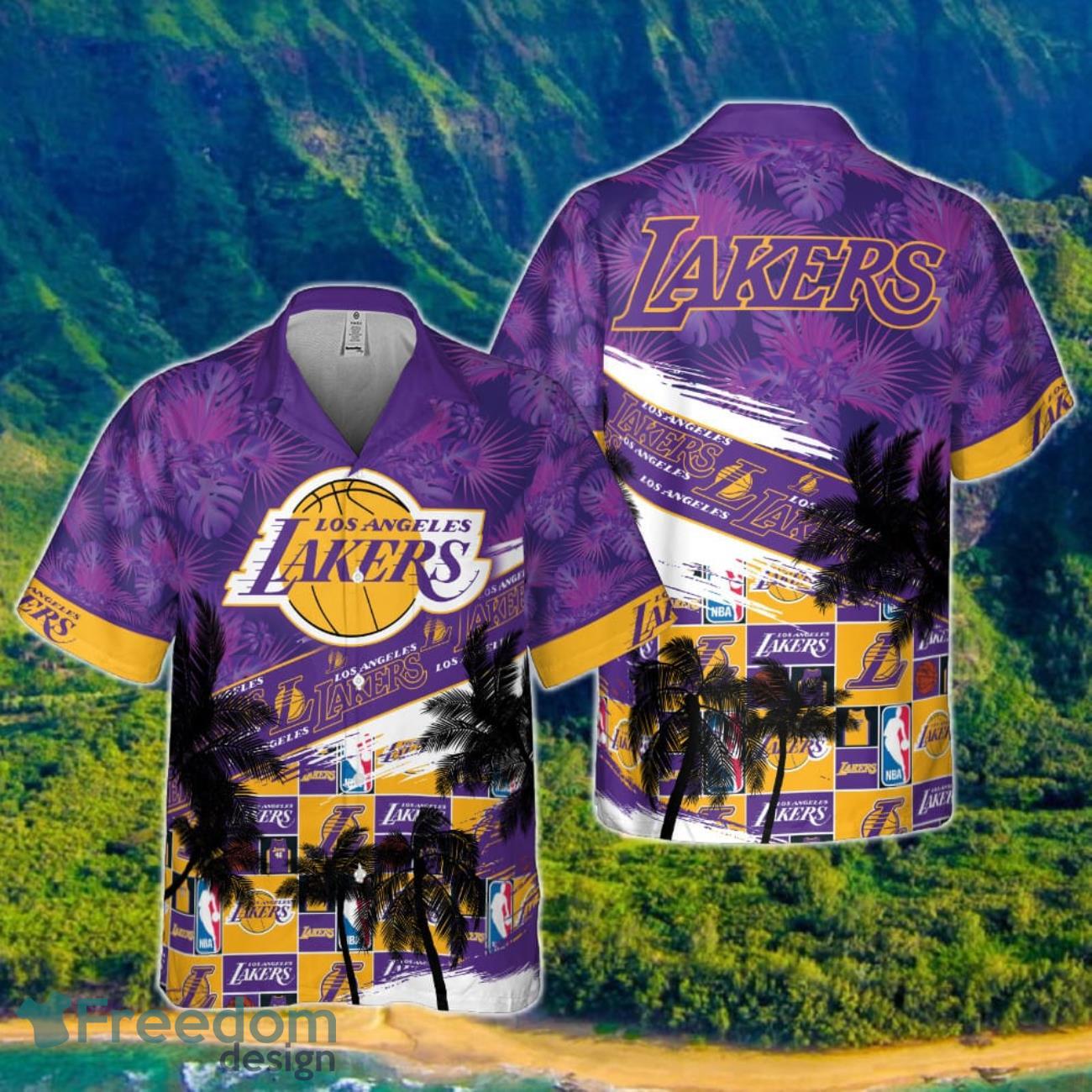 Los Angeles Lakers Hibiscus Flower And Summer Pattern Print Hawaiian Shirt Product Photo 1