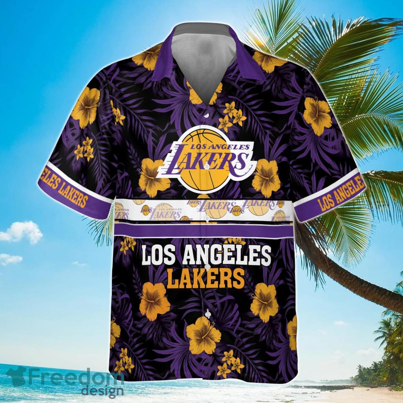 Los Angeles Lakers National Basketball Association 2023 Hibiscus Logo Hawaiian Shirt Product Photo 2