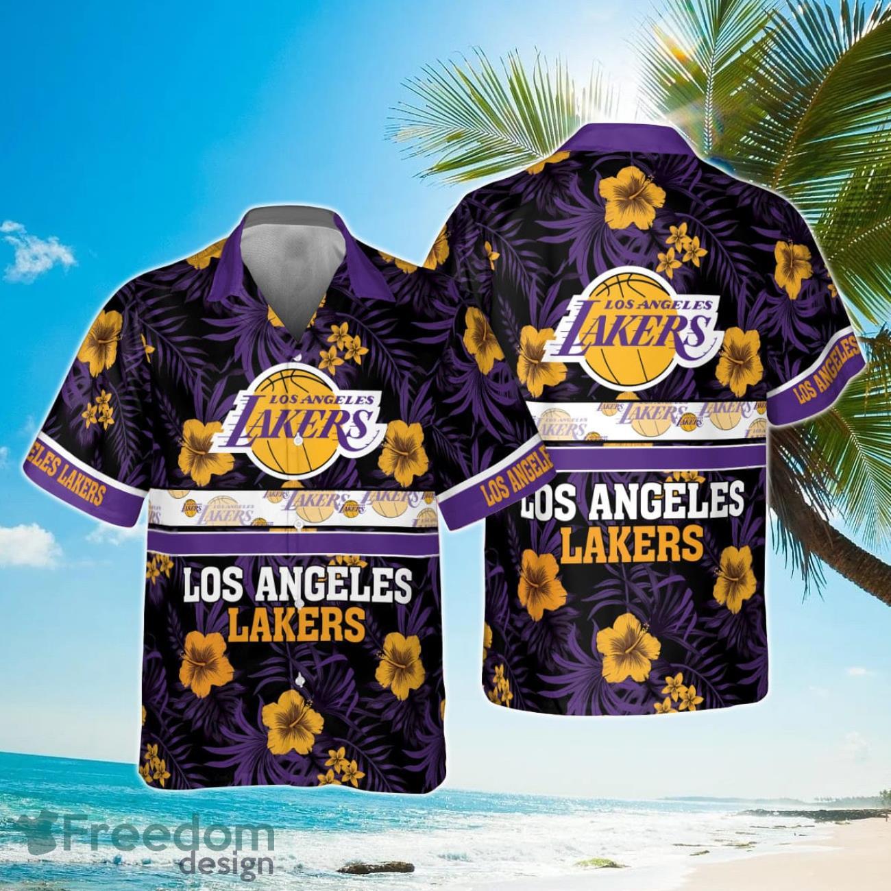 Los Angeles Lakers National Basketball Association 2023 Hibiscus Logo Hawaiian Shirt Product Photo 1