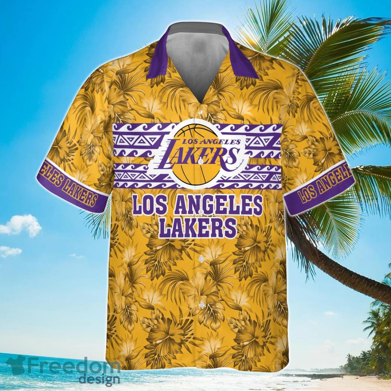 Los Angeles Lakers National Basketball Association 2023 Hibiscus Pattern Hawaiian Shirt Product Photo 2