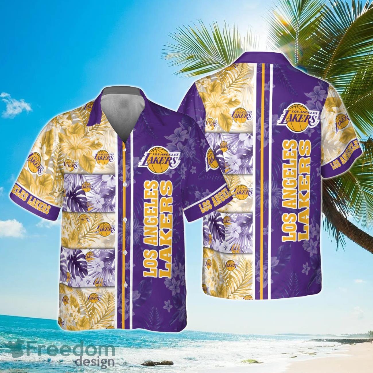 Los Angeles Lakers National National Basketball Association 2023 Hibiscus Pattern Hawaiian Shirt Product Photo 1