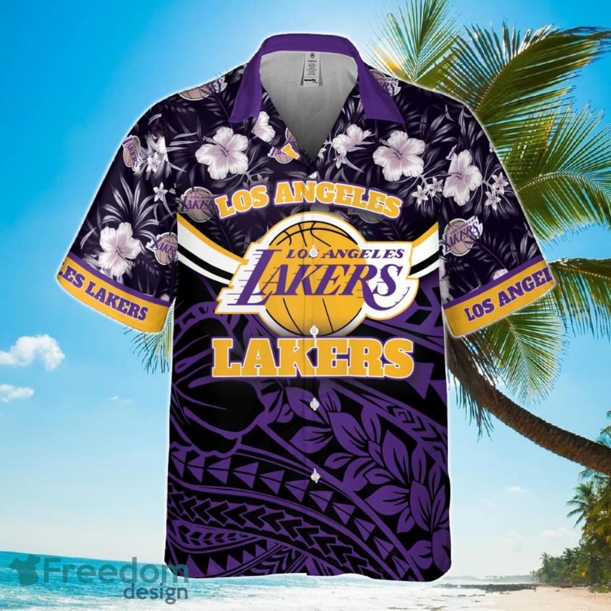 Los Angeles Lakers National National Basketball Association 2023 Polynesian Pattern Hawaiian Shirt Product Photo 2