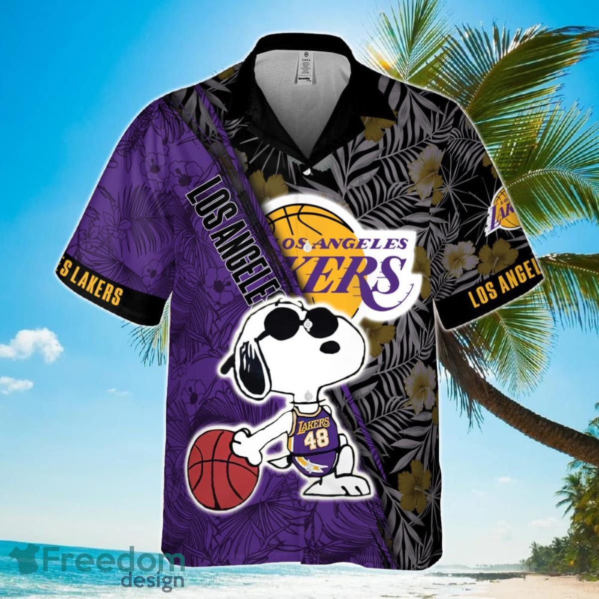 Los Angeles Lakers Yellow Hibiscus Flower Pattern Print Hawaiian Shirt Product Photo 2