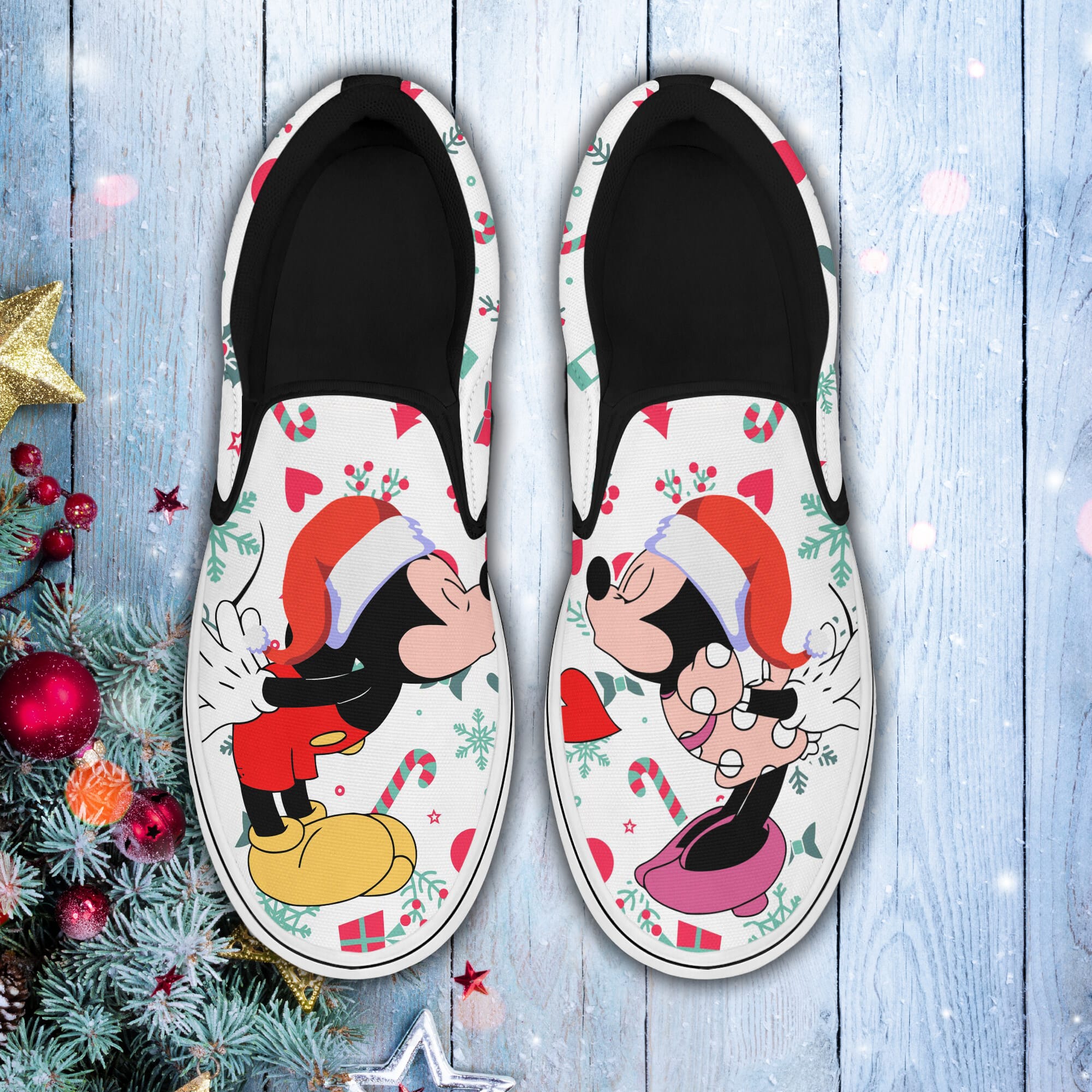 Lovely Mickey And Minnie Couple Xmas Slip On Shoes Merry Christmas Disney  Couple Shoes Cute Disney Mickey Minnie Gifts For Christmas Shoes -  Freedomdesign