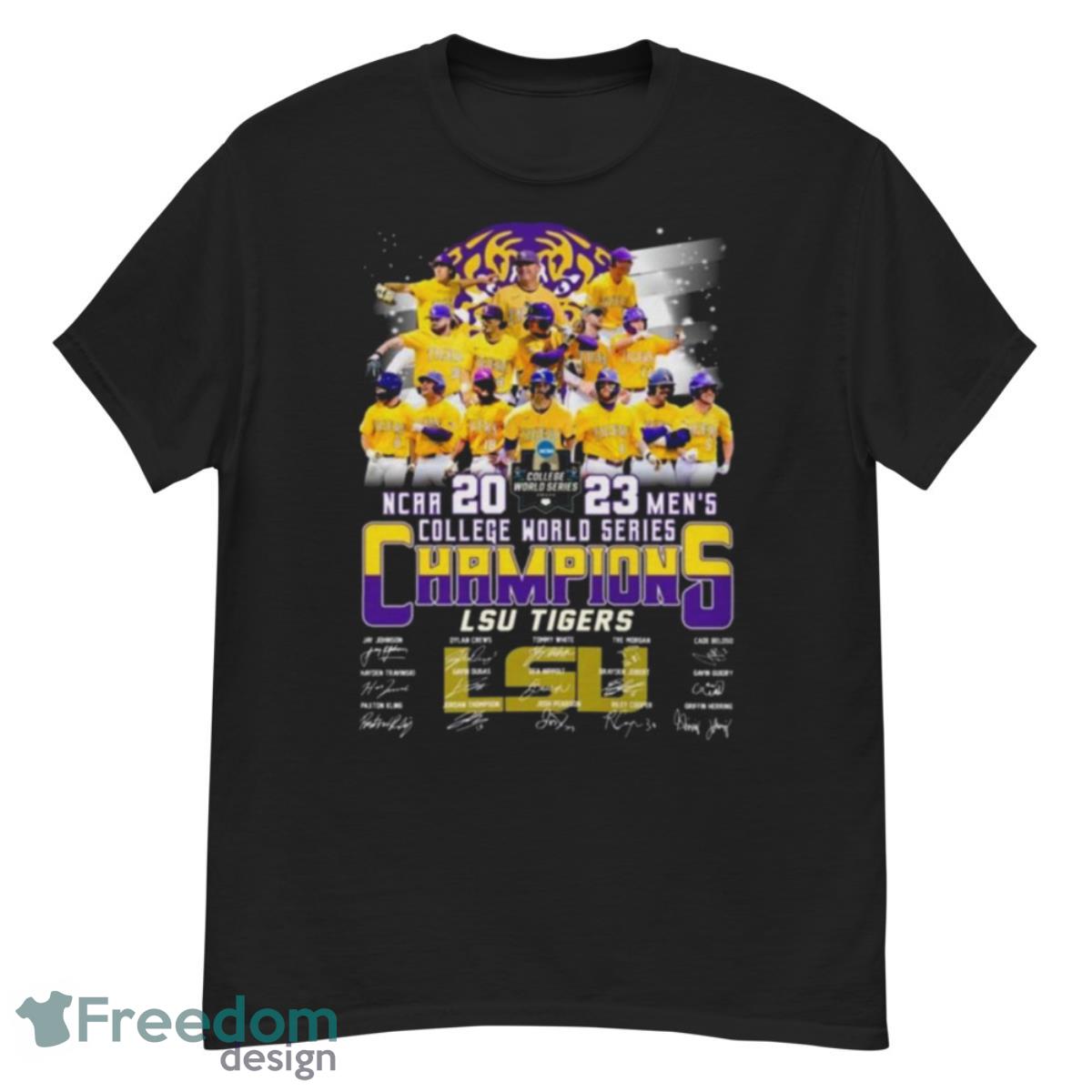 LSU Tigers NCAA 2023 Men’s College World Series Champions Signatures Shirt - G500 Men’s Classic T-Shirt