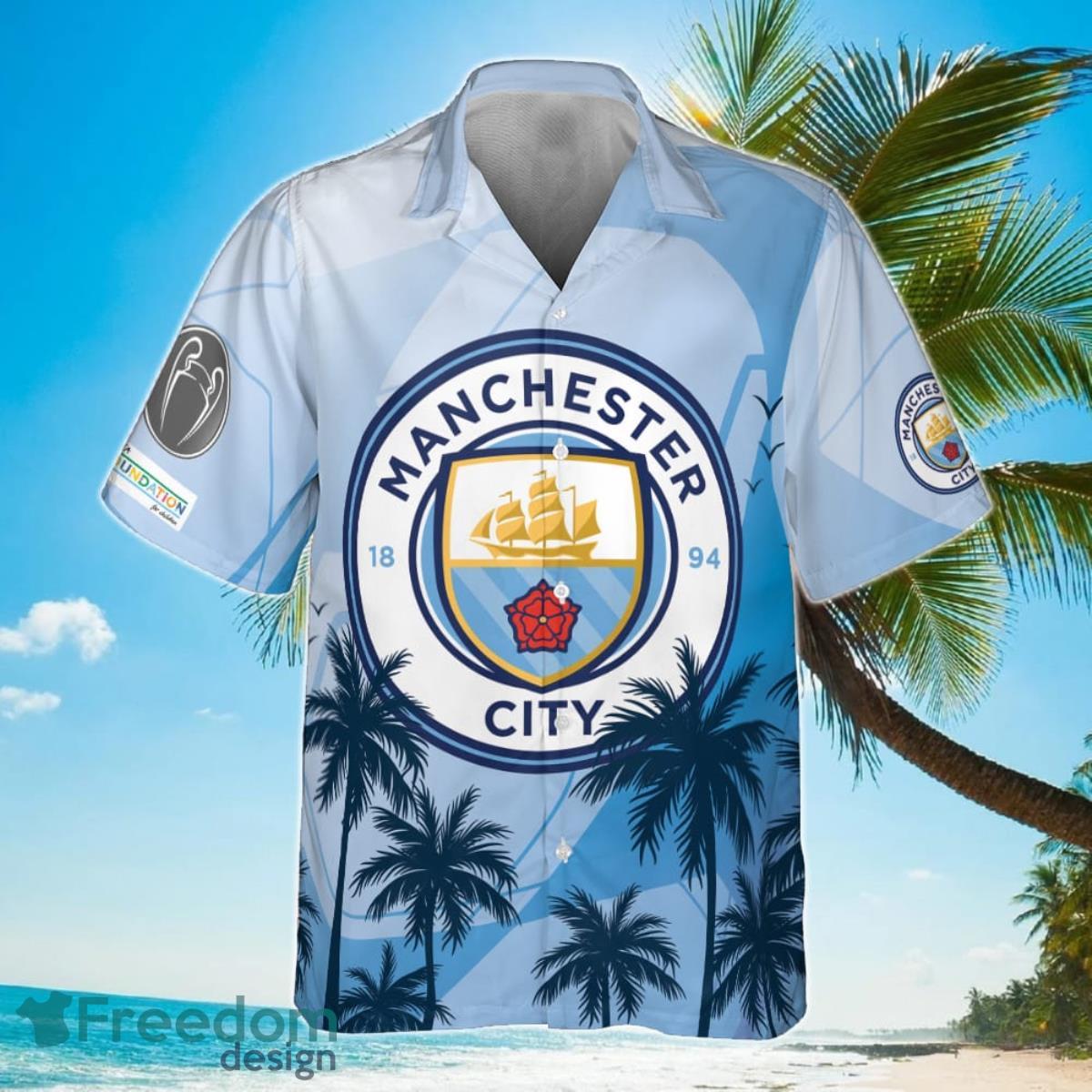 Manchester City Uefa Champion League Tropical Pattern Print Hawaiian Shirt Product Photo 2