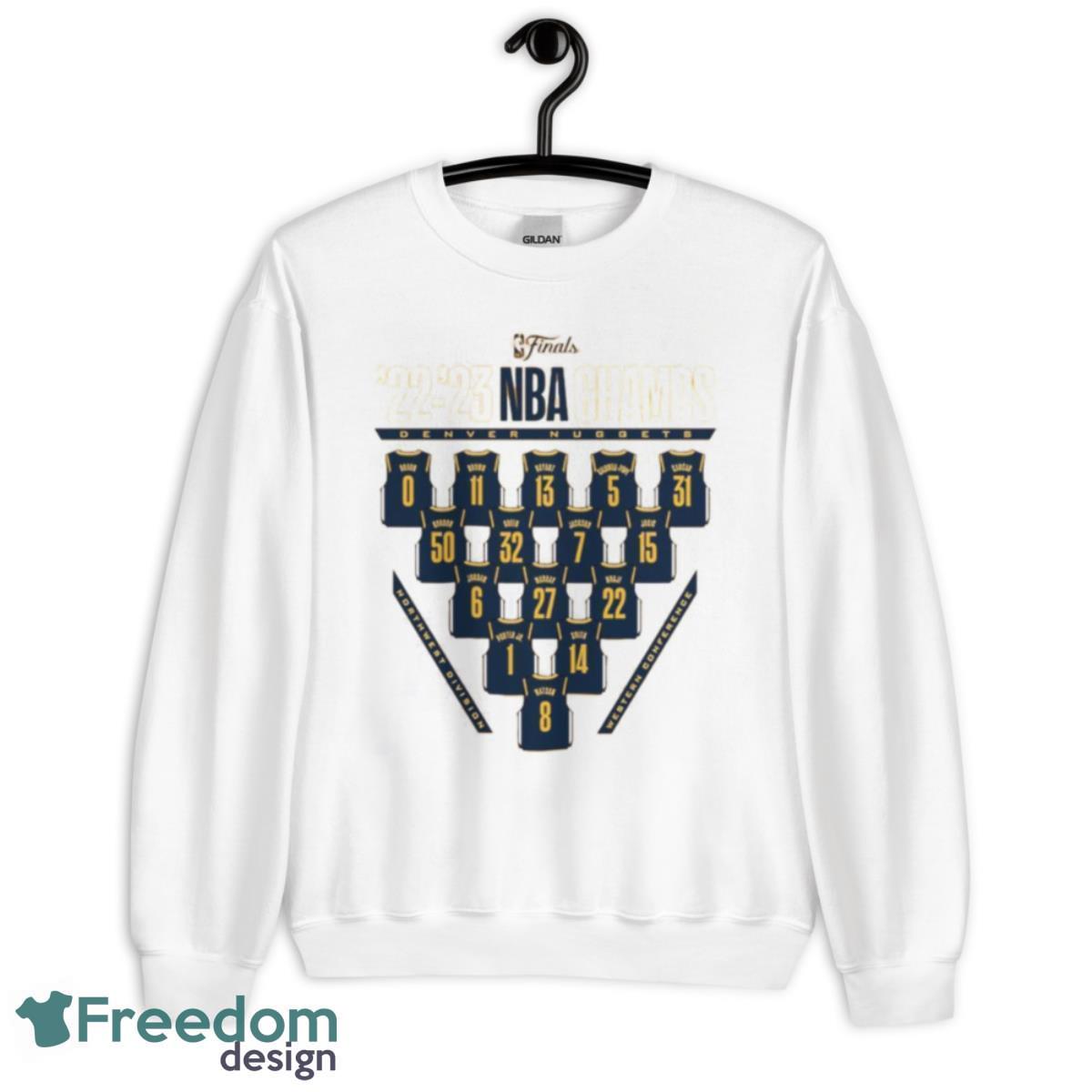 Men’s Gold Denver Nuggets 2023 NBA Finals Champions Close Out Jersey Roster T Shirt - Unisex Heavy Blend Crewneck Sweatshirt