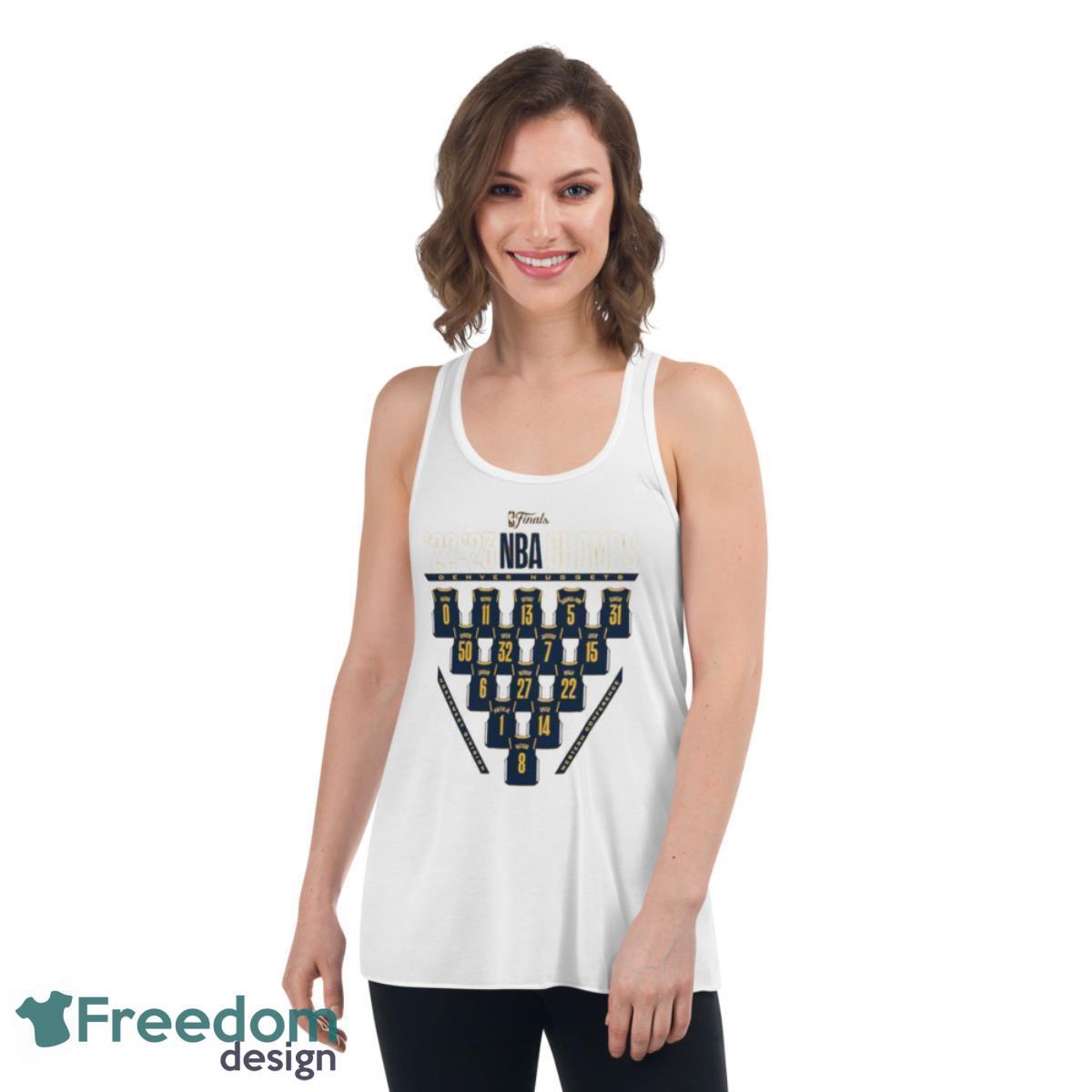 Men’s Gold Denver Nuggets 2023 NBA Finals Champions Close Out Jersey Roster T Shirt - Womens Flowy Racerback Tank Men’s Gold Denver Nuggets 2023 NBA Finals Champions Close Out Jersey Roster T Shirt - Womens Flowy Racerback Tank