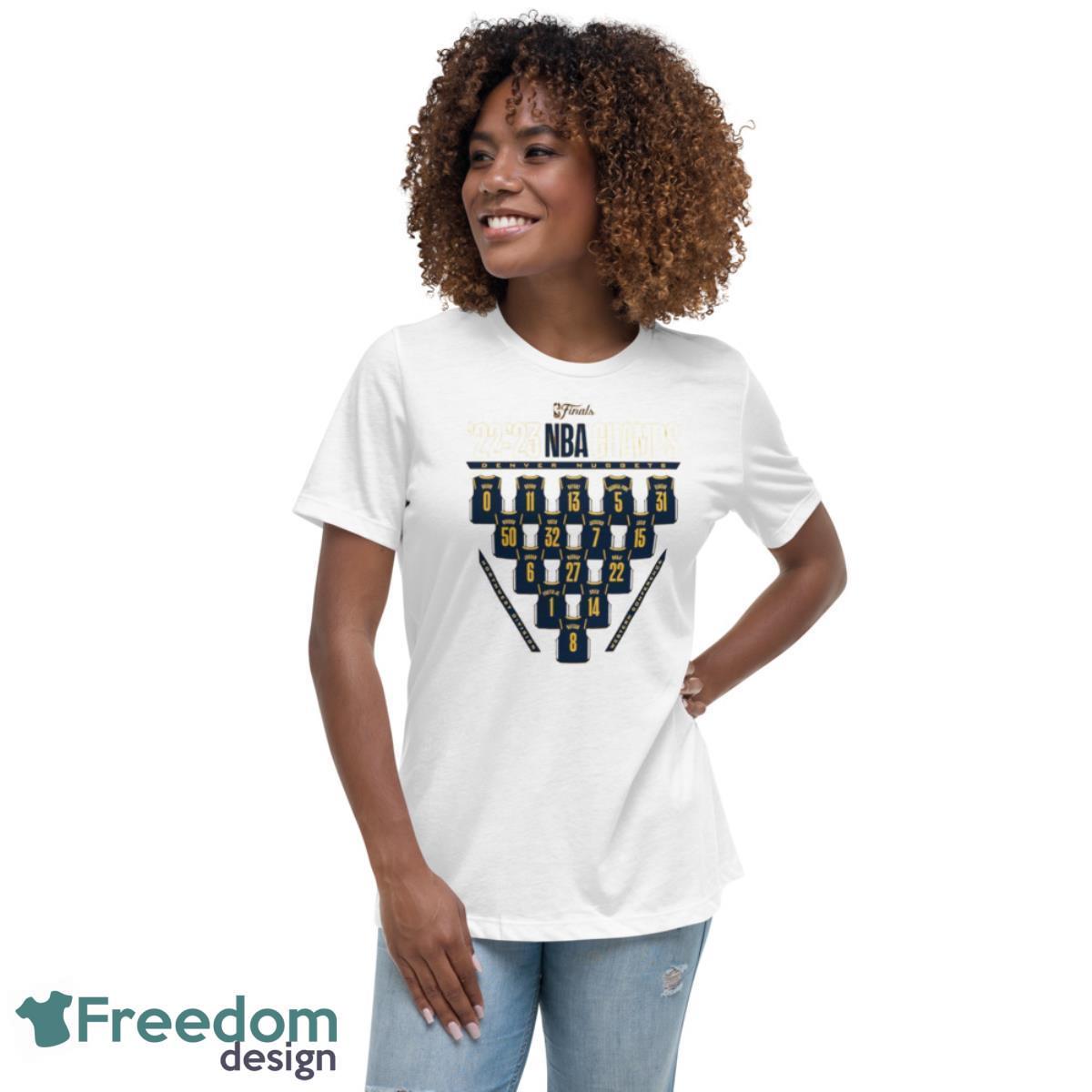 Men’s Gold Denver Nuggets 2023 NBA Finals Champions Close Out Jersey Roster T Shirt - Womens Relaxed Short Sleeve Jersey Tee Men’s Gold Denver Nuggets 2023 NBA Finals Champions Close Out Jersey Roster T Shirt - Womens Relaxed Short Sleeve Jersey Tee