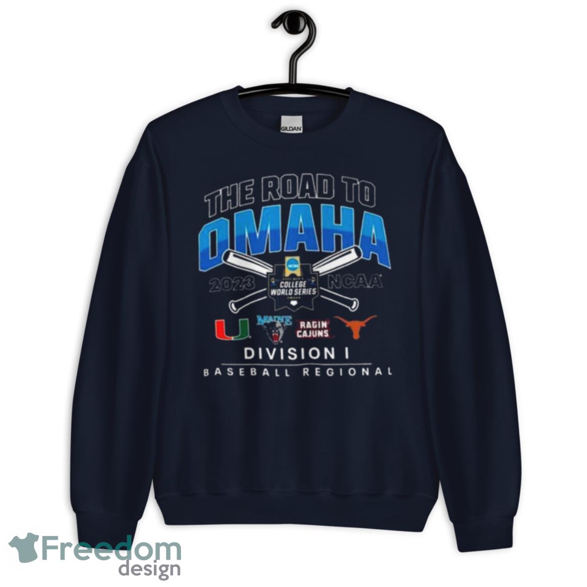 Miami 2023 NCAA DI Baseball Regional The Road To Omaha Shirt - Unisex Crewneck Sweatshirt-1