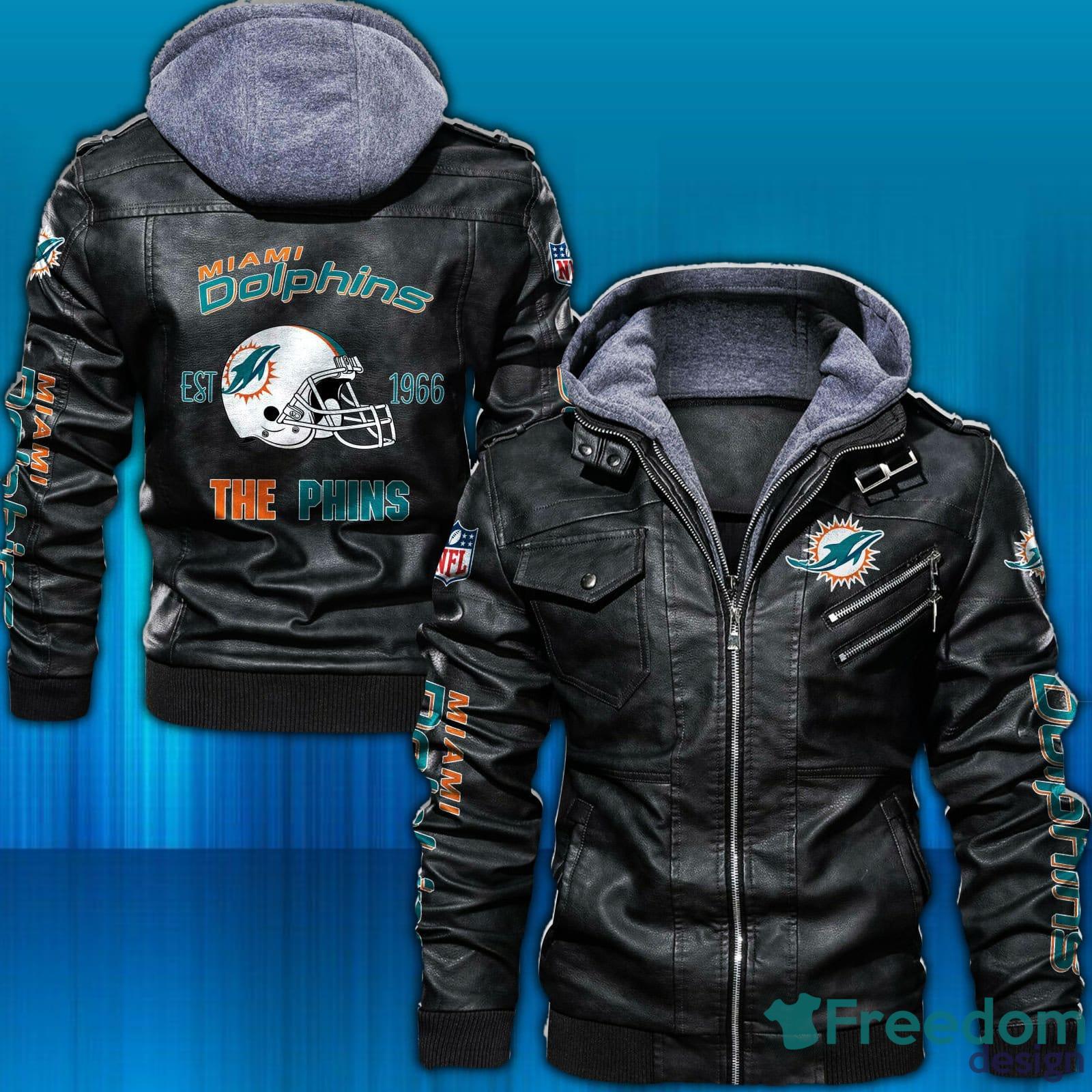 Logo Print Miami Dolphins NFL 2D Leather Jacket