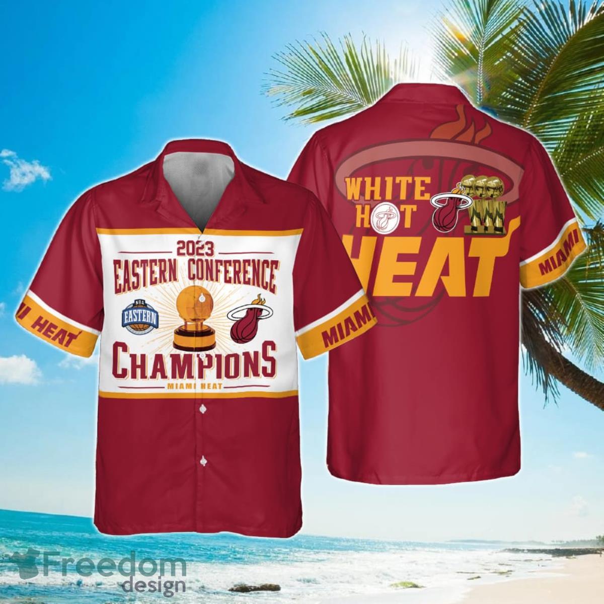 Miami Heat NBA Champions Pattern Custom Name And Number Short Sleeve 3D  Hawaiian Shirt Summer Gift
