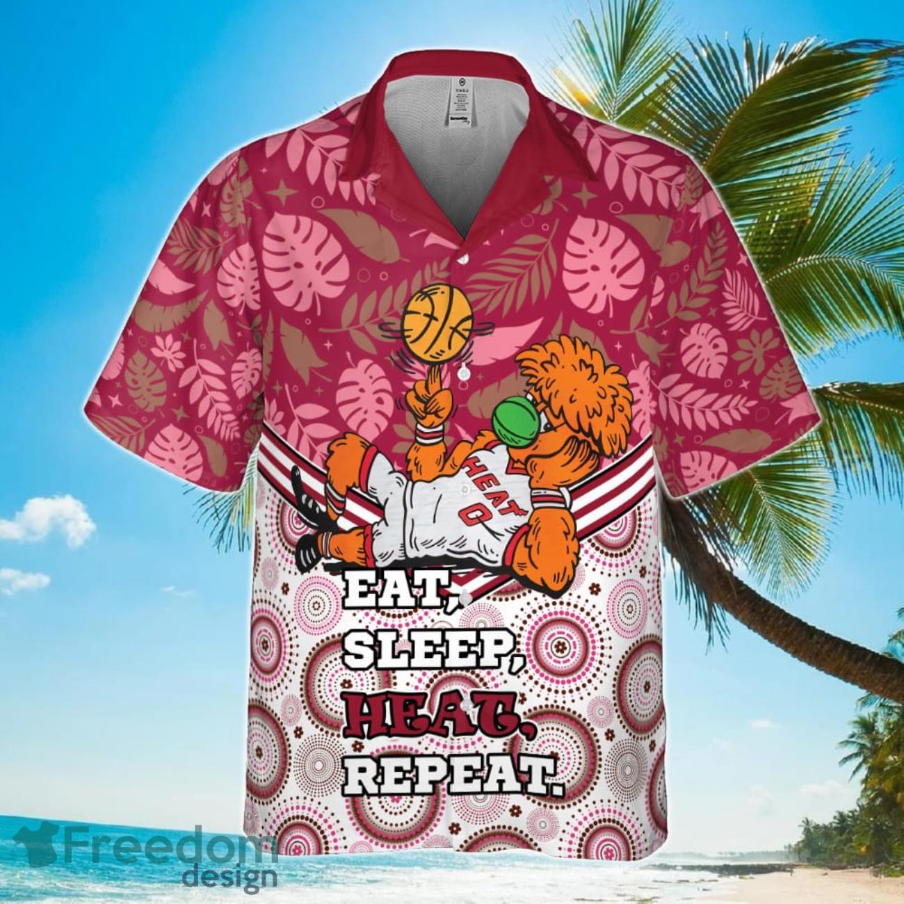 Miami Heat Eat Sleep Heat Repeat Flower Pattern Print Hawaiian Shirt Product Photo 2