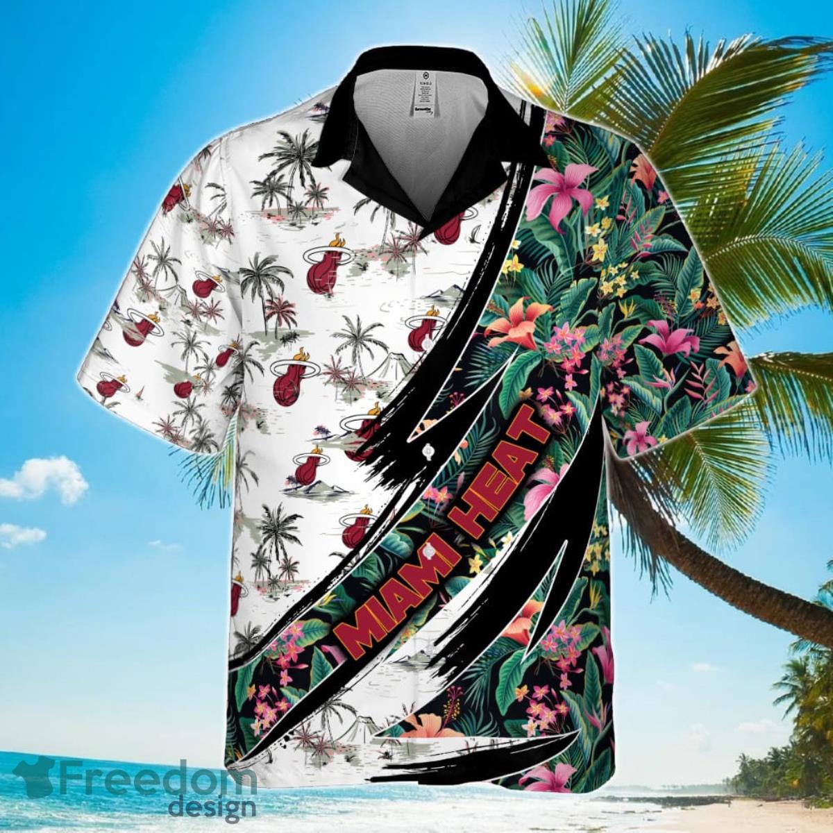 Miami Heat Hibiscus Flower And Tree Pattern Print Hawaiian Shirt Product Photo 2