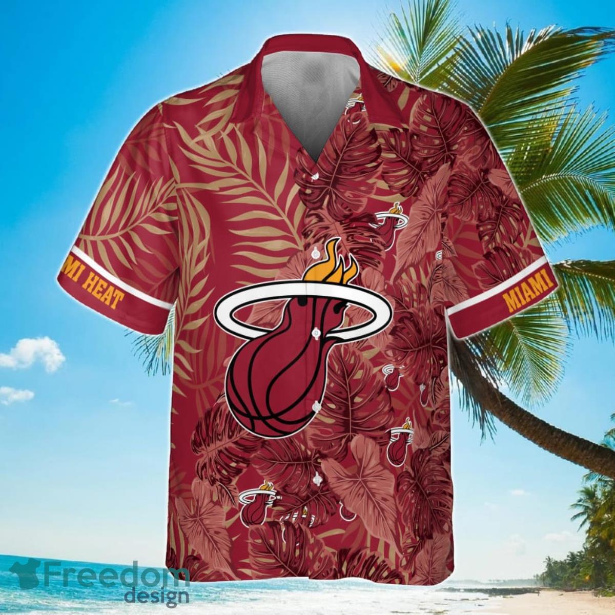 Miami Heat Leaves Tropical Pattern Print Hawaiian Shirt Product Photo 2