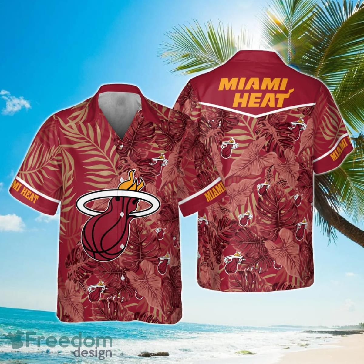 Miami Heat Leaves Tropical Pattern Print Hawaiian Shirt Product Photo 1