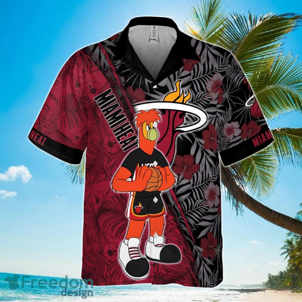 Miami Heat Red Hibiscus Flower Pattern Print Hawaiian Shirt Product Photo 2