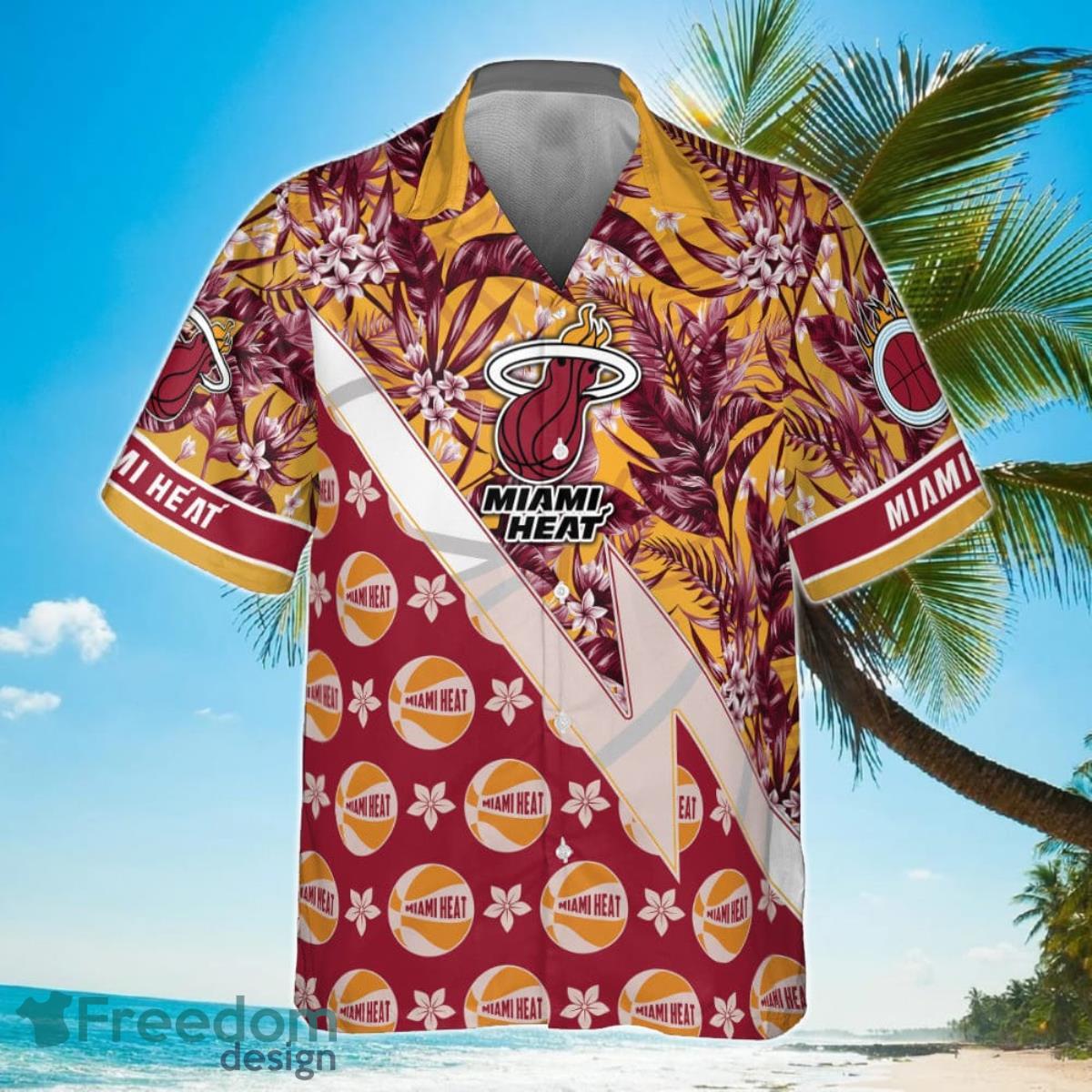 Miami Heat Tropical And Basketball Pattern Print Hawaiian Shirt Product Photo 2