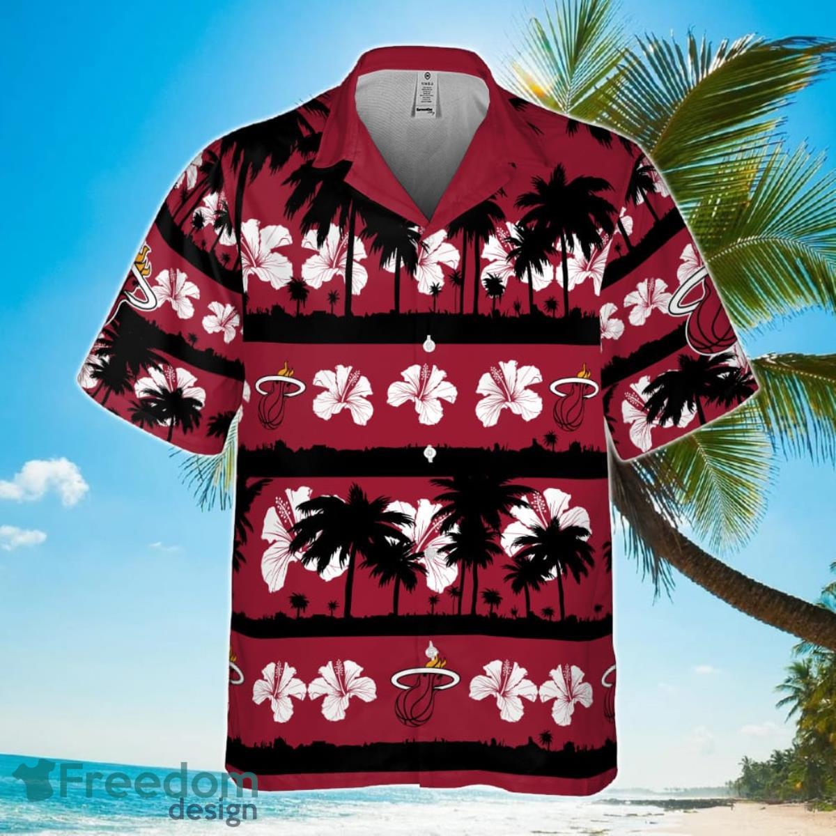 Miami Heat White Hibiscus Flower On Red Background Print Hawaiian Shirt Product Photo 2