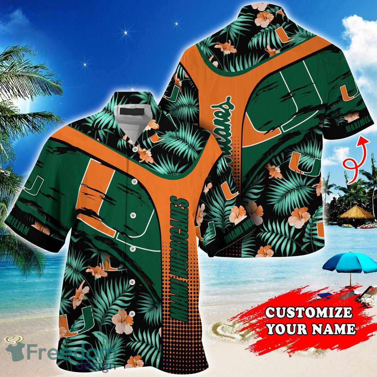 Miami Hurricanes Personalized Summer With Tropical Pattern Gift For Fans 3D Hawaiian Shirt Product Photo 1