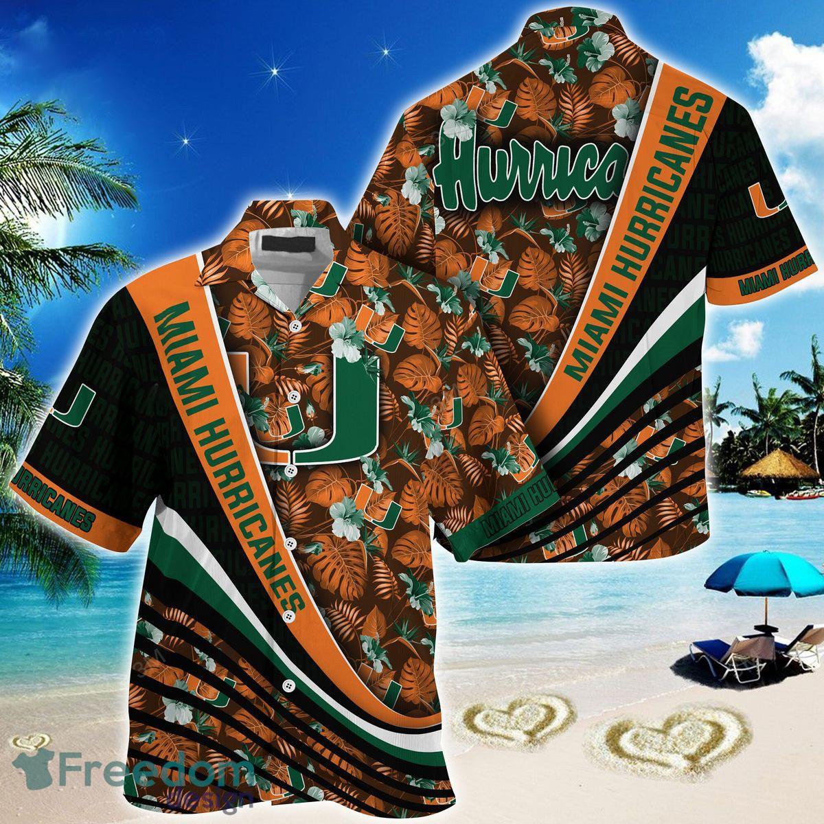 Miami Hurricanes Summer With Tropical Flower Pattern For Fans 3D Hawaiian Shirt Product Photo 1