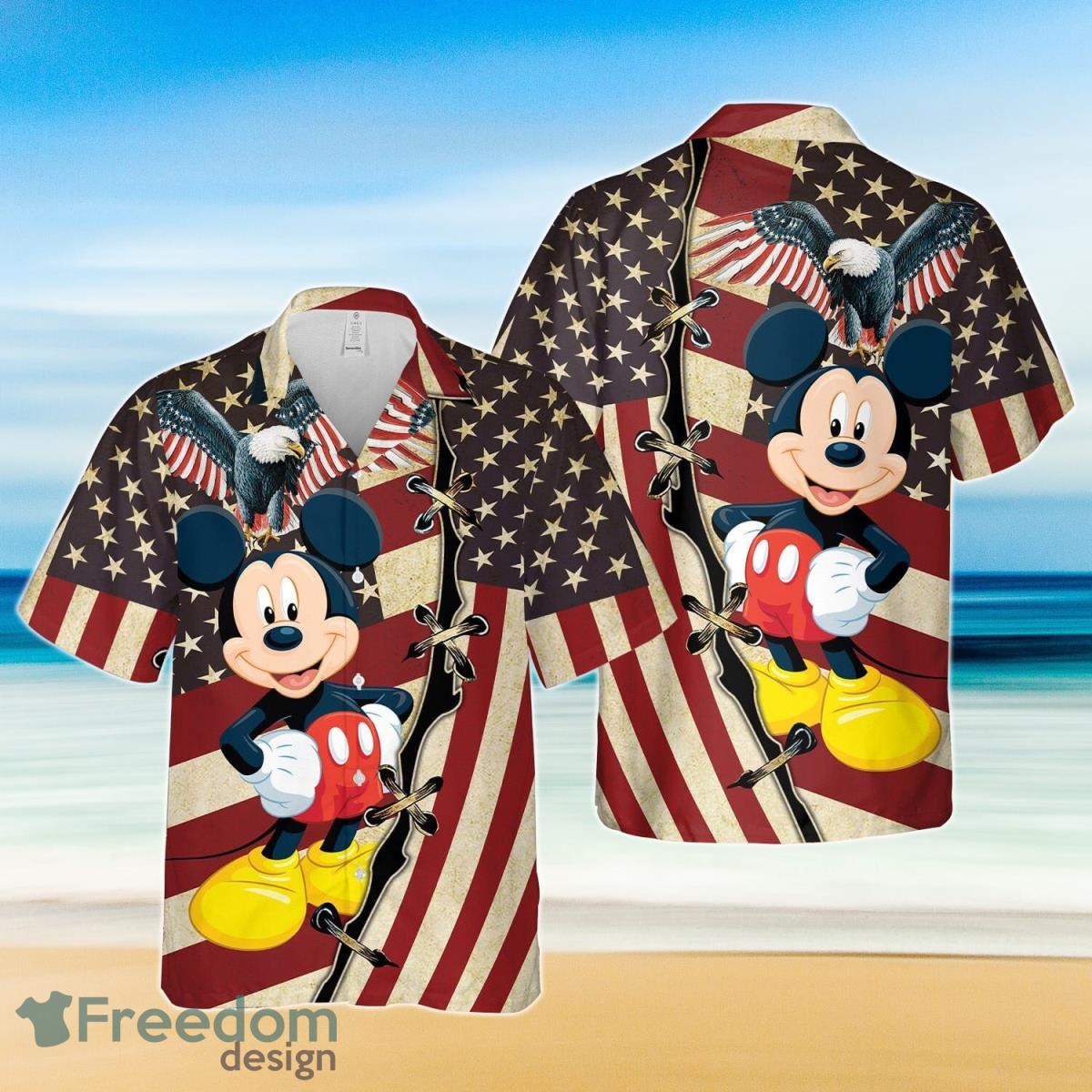 Mickey Mouse US Flag Hawaiian Shirt Aloha Eagle Aloha Button-Up Shirt Product Photo 1