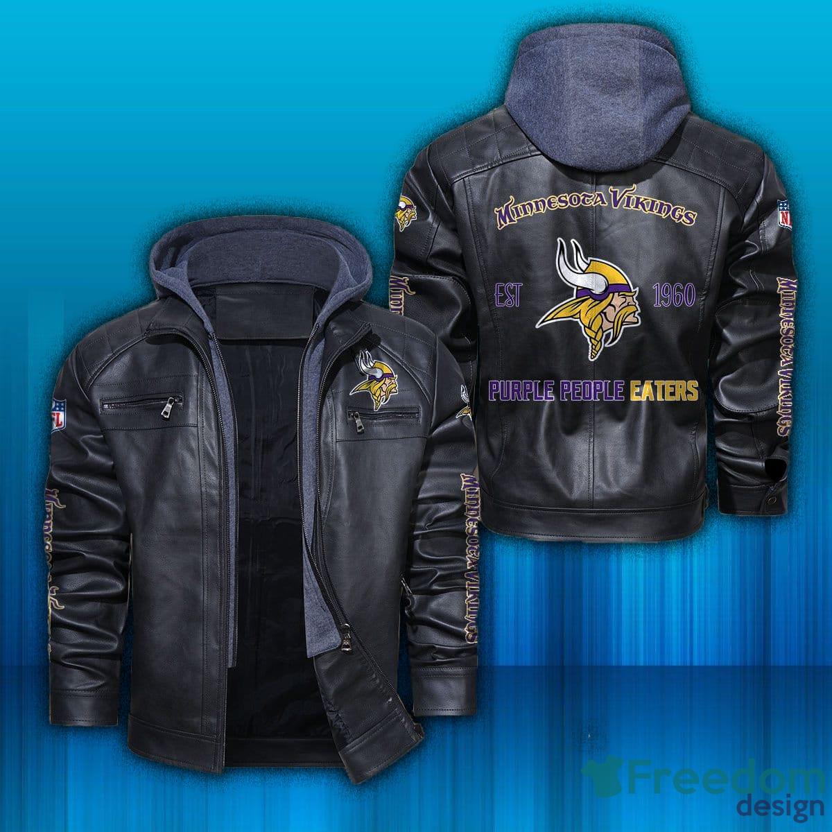 Minnesota Vikings Mens Leather Bomber Jacket Vintage Collared Motorcycle  Coat