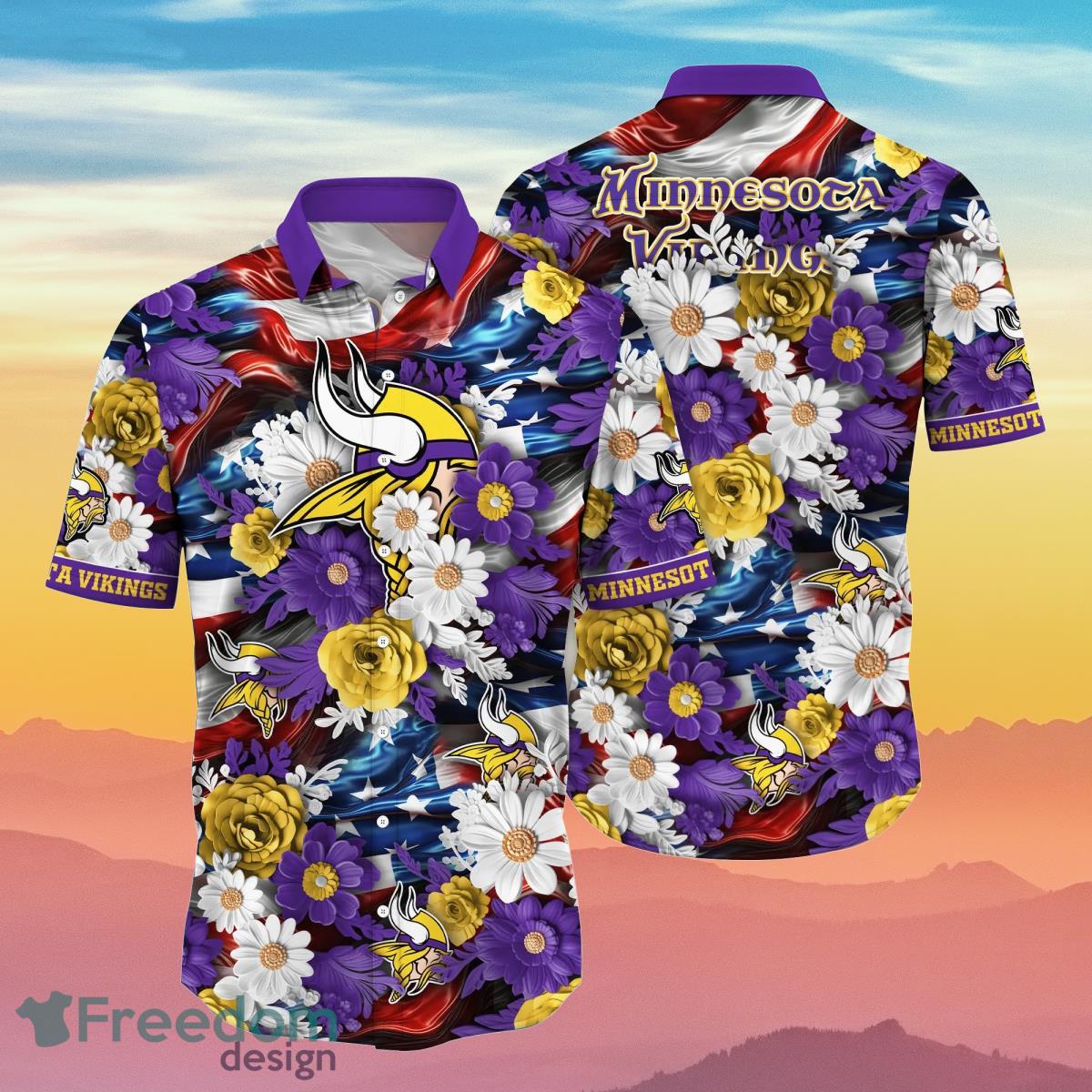 Minnesota Vikings NFL Mens Floral Hawaiian Shirt - Freedomdesign