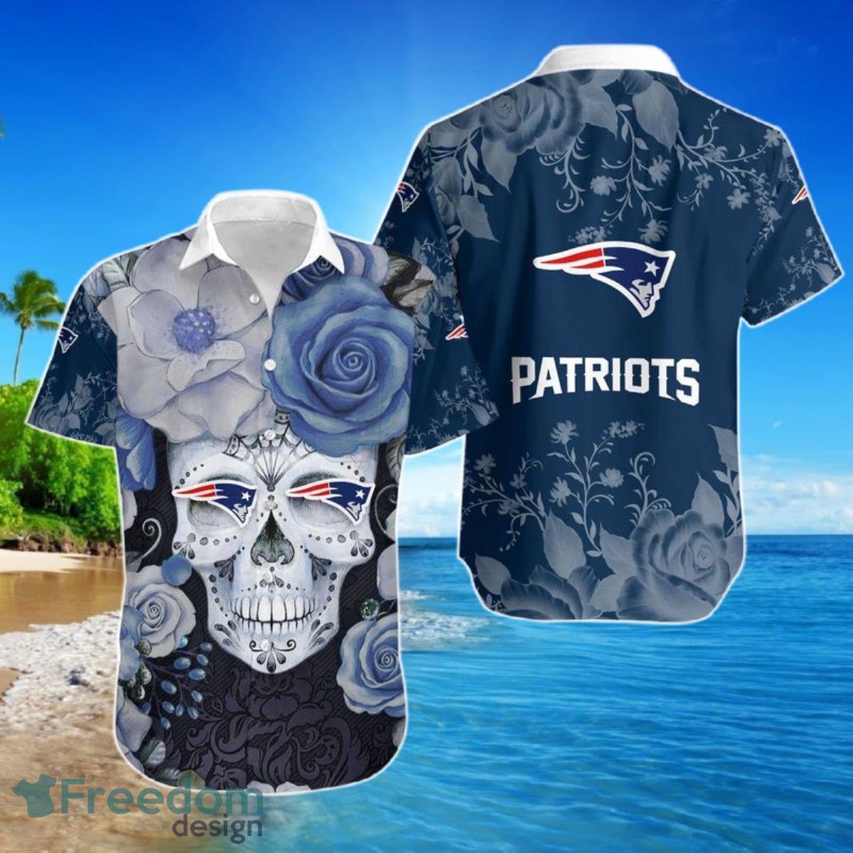 New England Patriots Skull NFL Gift For Fan Hawaiian Shirt For Men Women Product Photo 1