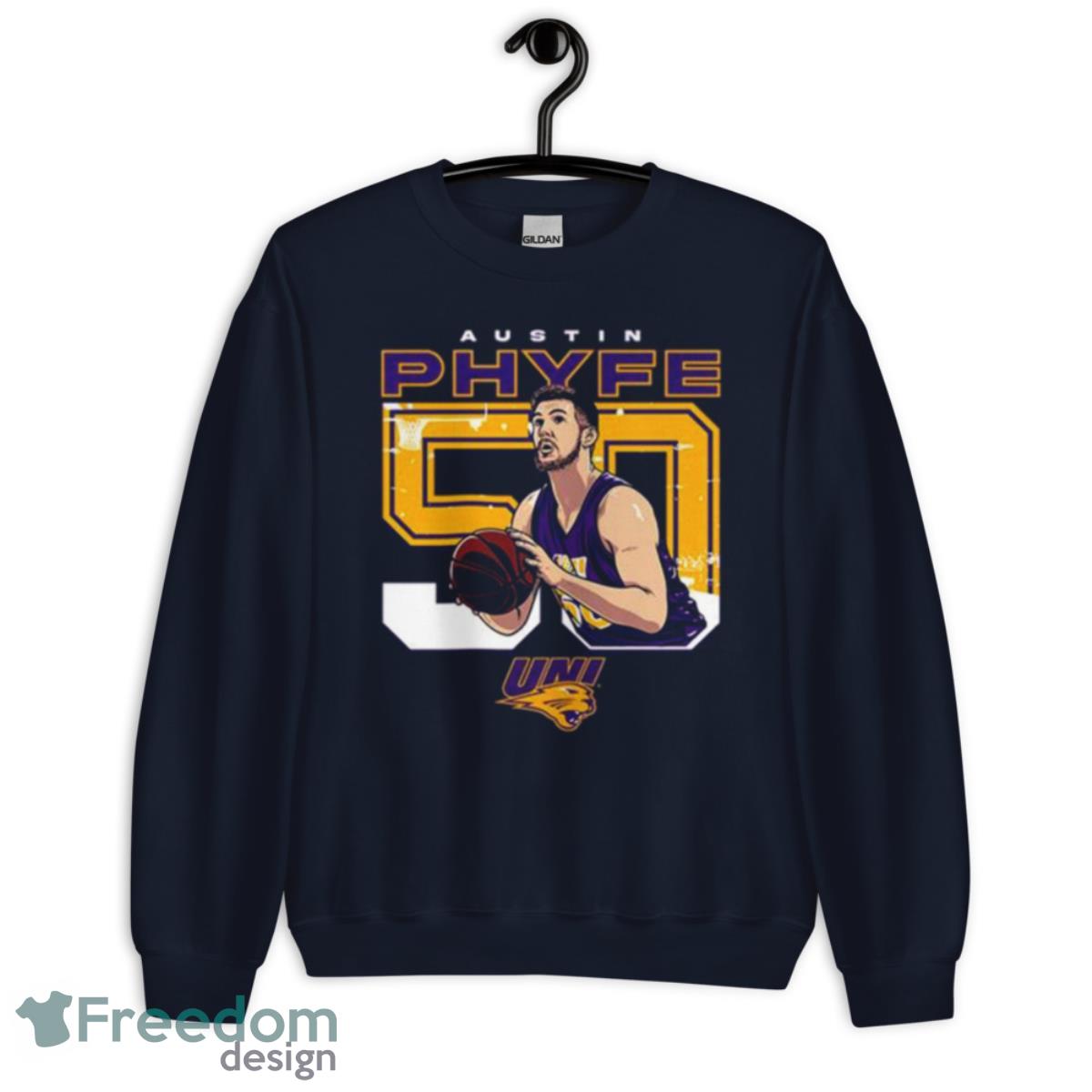 Northern Iowa Panthers Austin Phyfe 2023 NCAA Men’s Basketball Shirt - Unisex Crewneck Sweatshirt-1