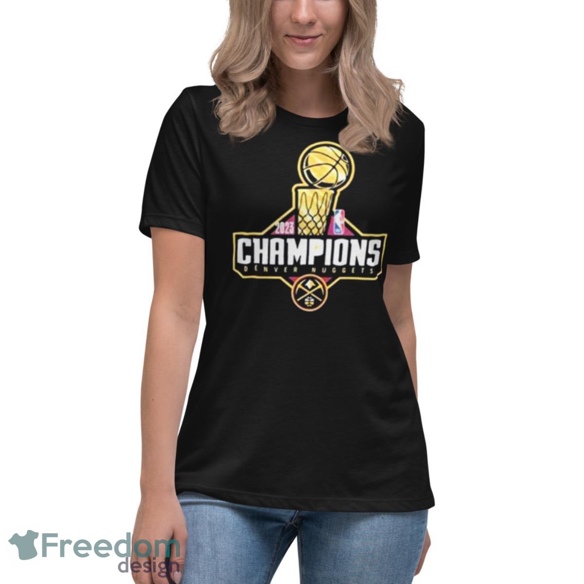 Nuggets Champ Foil Trophy 2023 Shirt - Womens Relaxed Short Sleeve Jersey Tee Nuggets Champ Foil Trophy 2023 Shirt - Womens Relaxed Short Sleeve Jersey Tee