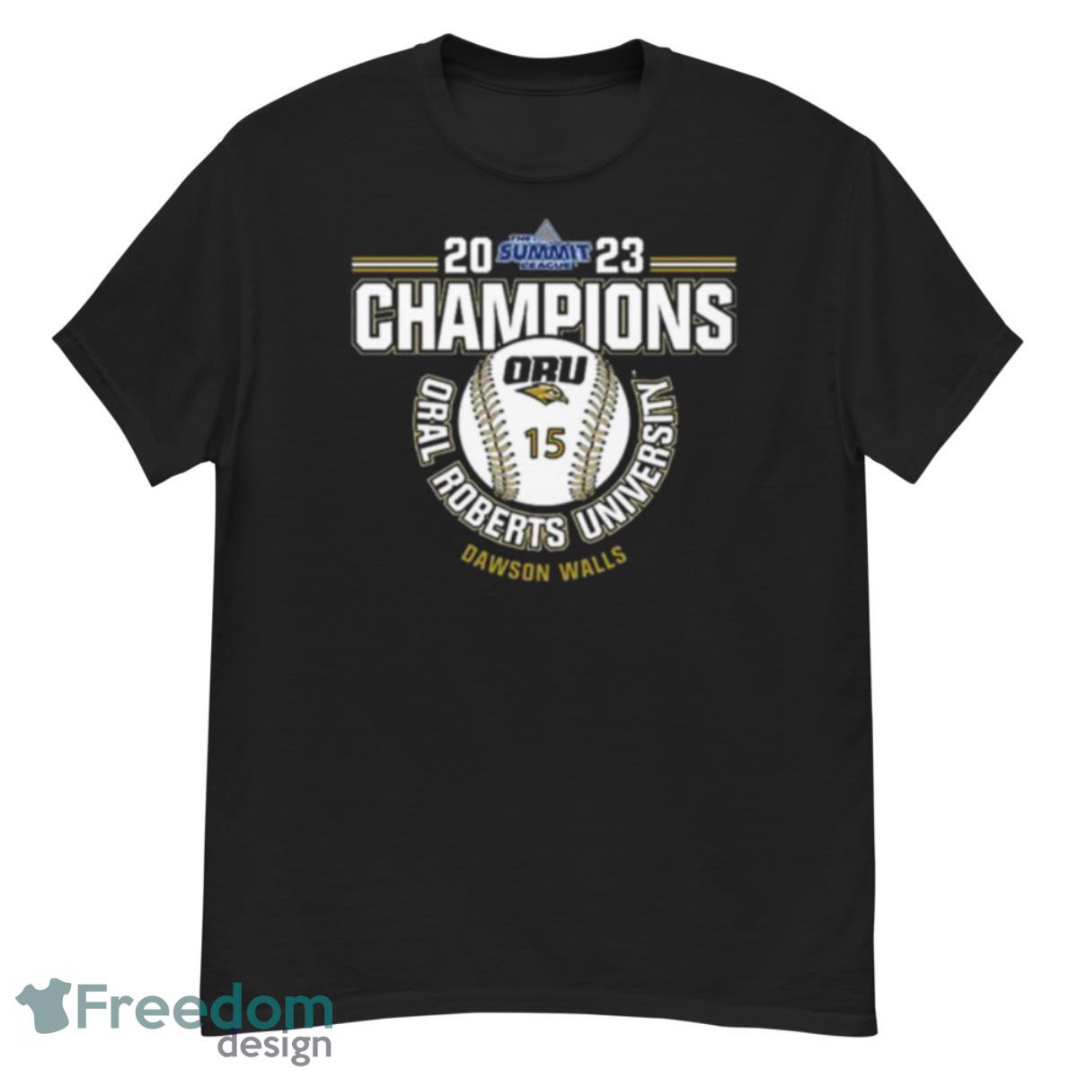 Oral Roberts University Dawson Walls 2023 NCAA Baseball Summit League Champions Shirt - G500 Men’s Classic T-Shirt