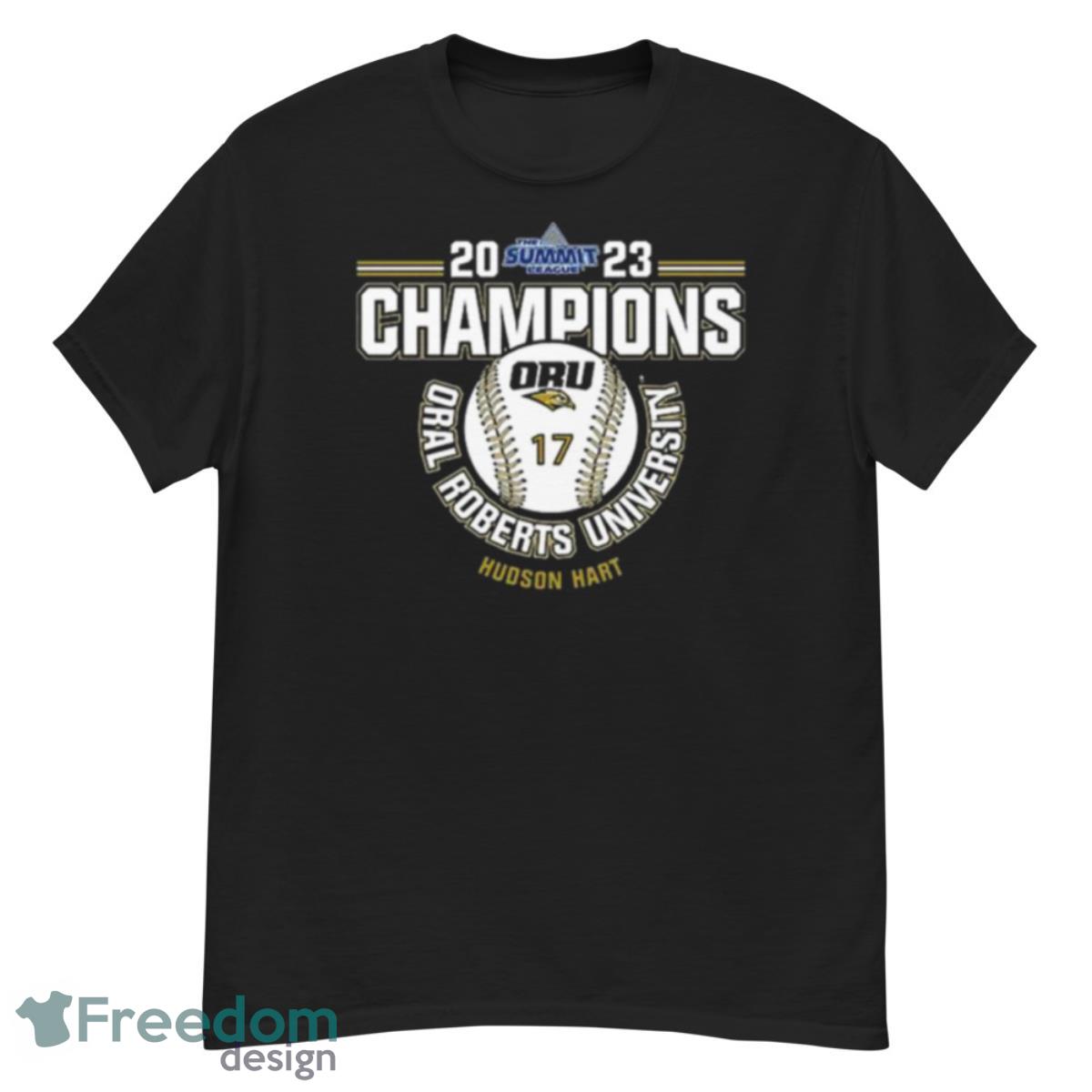 Oral Roberts University Hudson Hart 2023 NCAA Baseball Summit League Champions Shirt - G500 Men’s Classic T-Shirt