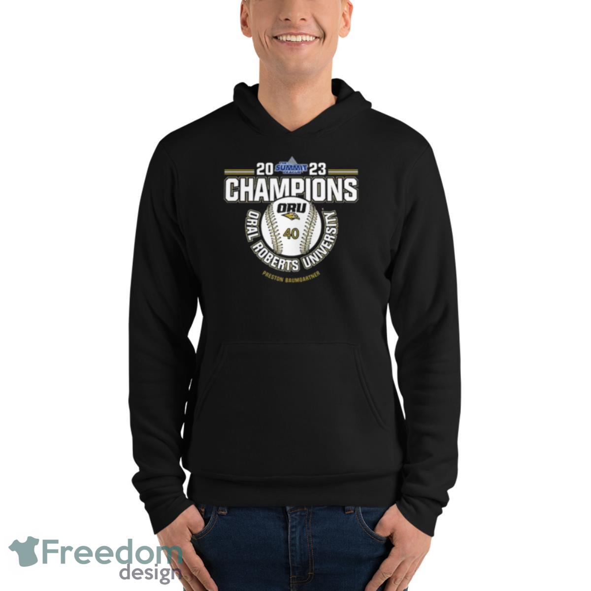 Oral Roberts University Preston Baumgartner 2023 NCAA Baseball Summit League  Champions Shirt - Freedomdesign