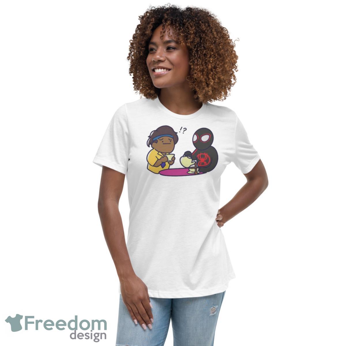 Pavitr Prabhakar and Miles Morales Chai Tea Meme Spider Man Across The SpiderVerse T Shirt - Womens Relaxed Short Sleeve Jersey Tee Pavitr Prabhakar and Miles Morales Chai Tea Meme Spider Man Across The SpiderVerse T Shirt - Womens Relaxed Short Sleeve Jersey Tee