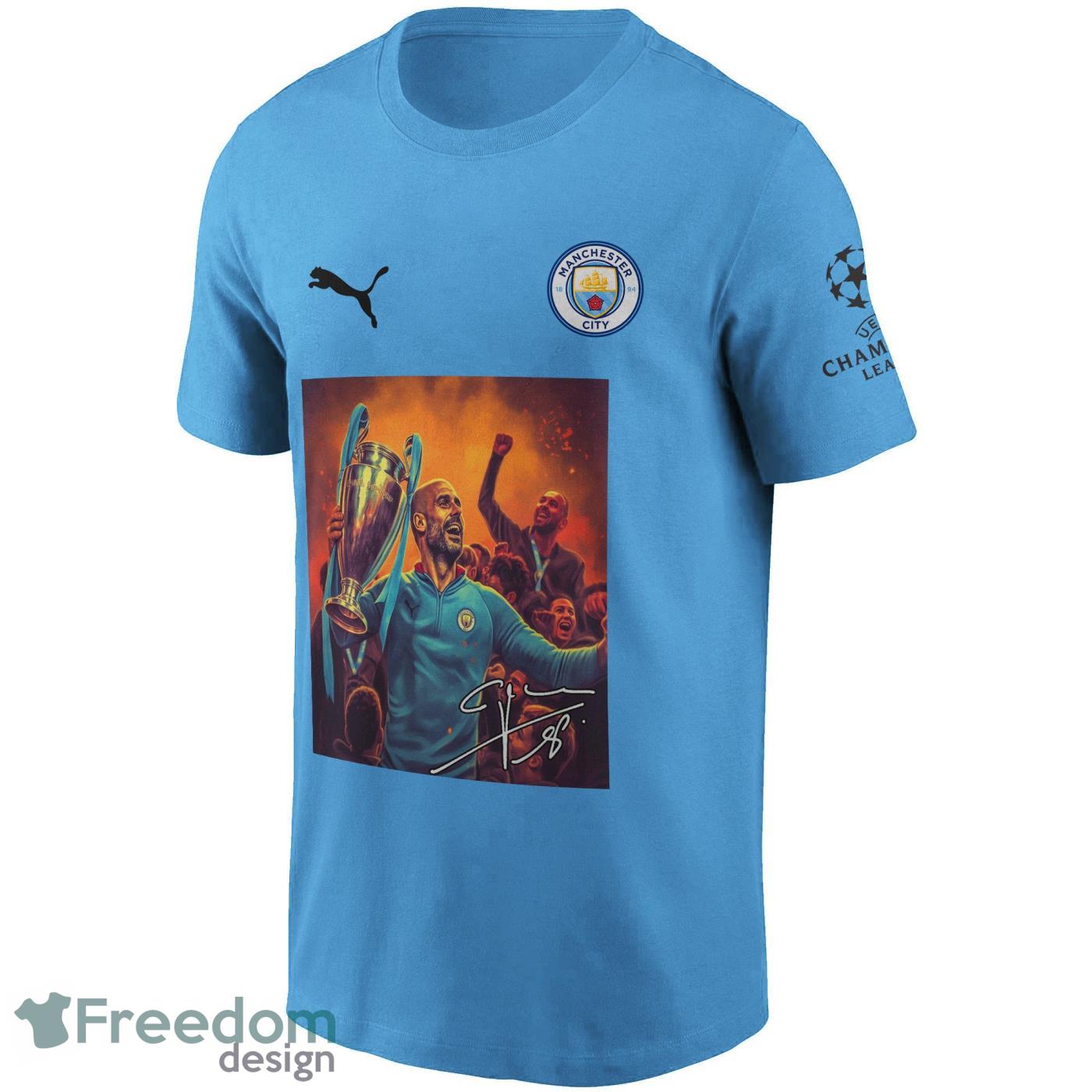 Pep Guardiola Manchester City Celebrating Winning Champions League Print Shirt Product Photo 1