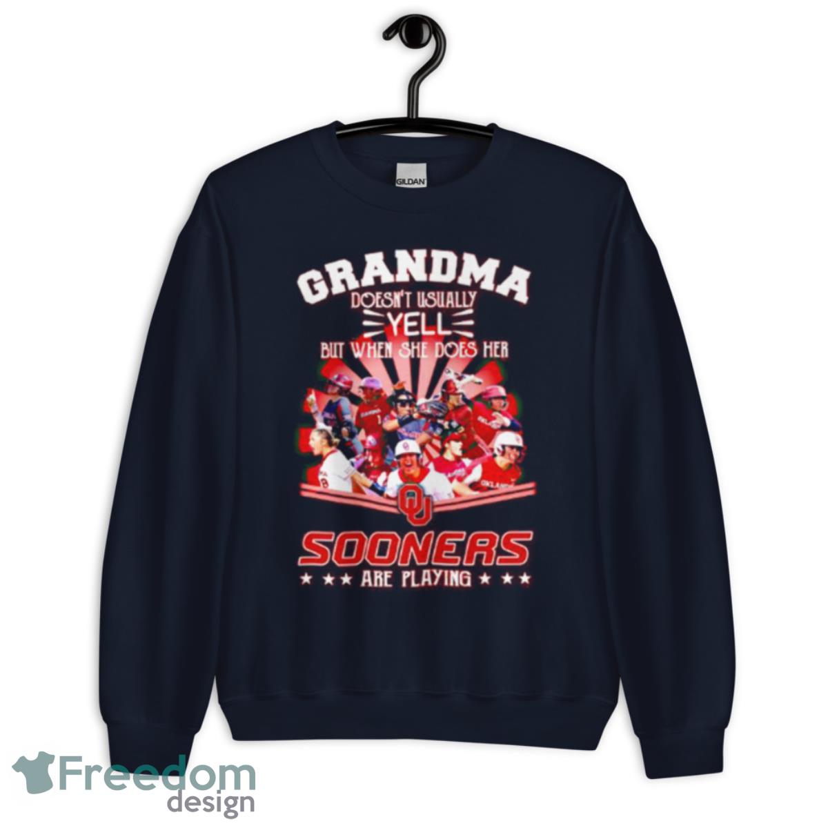 Personalized Grandma Doesn’t Usually Yell But When She Does Her Sooners Are Playing Shirt - Unisex Crewneck Sweatshirt-1