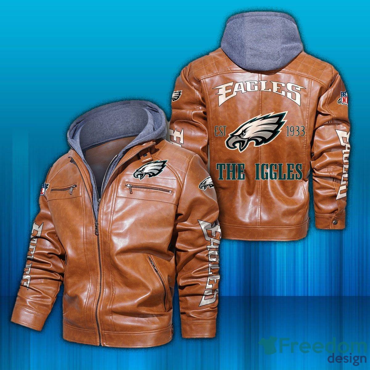 NFL Football Philadelphia Eagles Logo Brown And Black Leather Jacket For  Men And Women - Freedomdesign