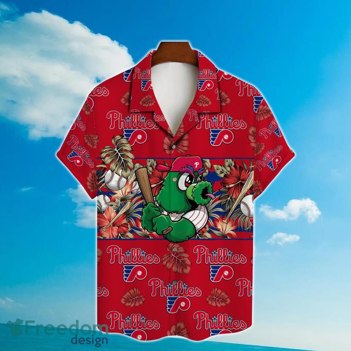 Philadelphia Phillies Mascot And Leaves Tropical Pattern Hawaiian Shirt For Fans Product Photo 2