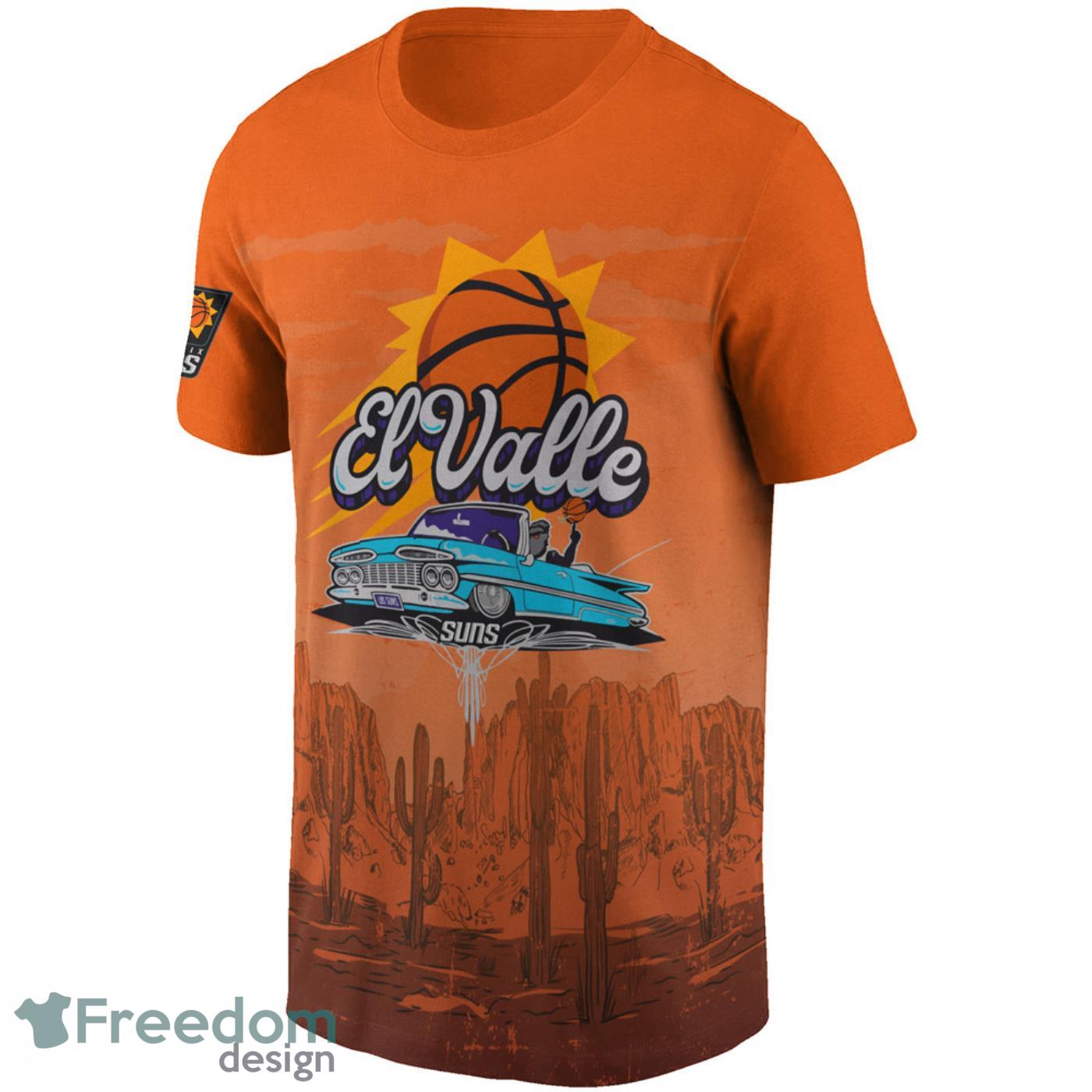 Phoenix Suns EL Valle On Orange Background Print 3D Shirt For Real Fans Product Photo 2