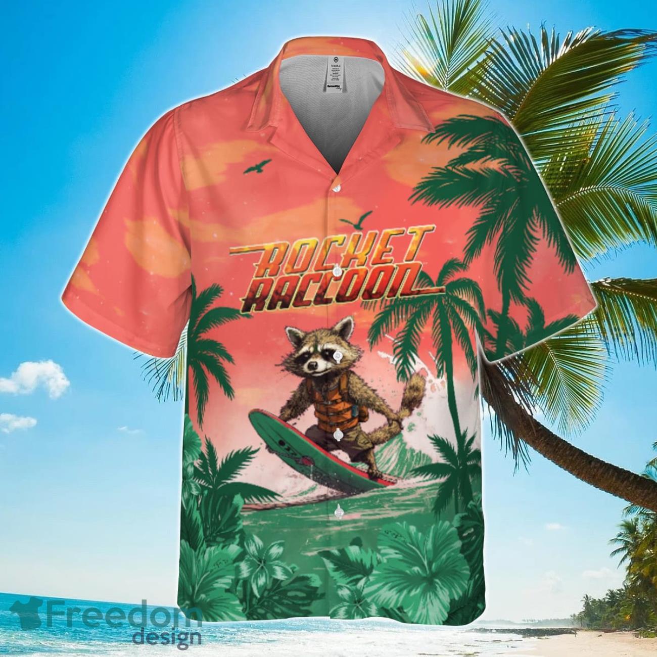 Rocket Raccoon And Boston Celtics Summer Pattern Print Hawaiian Shirt Product Photo 2