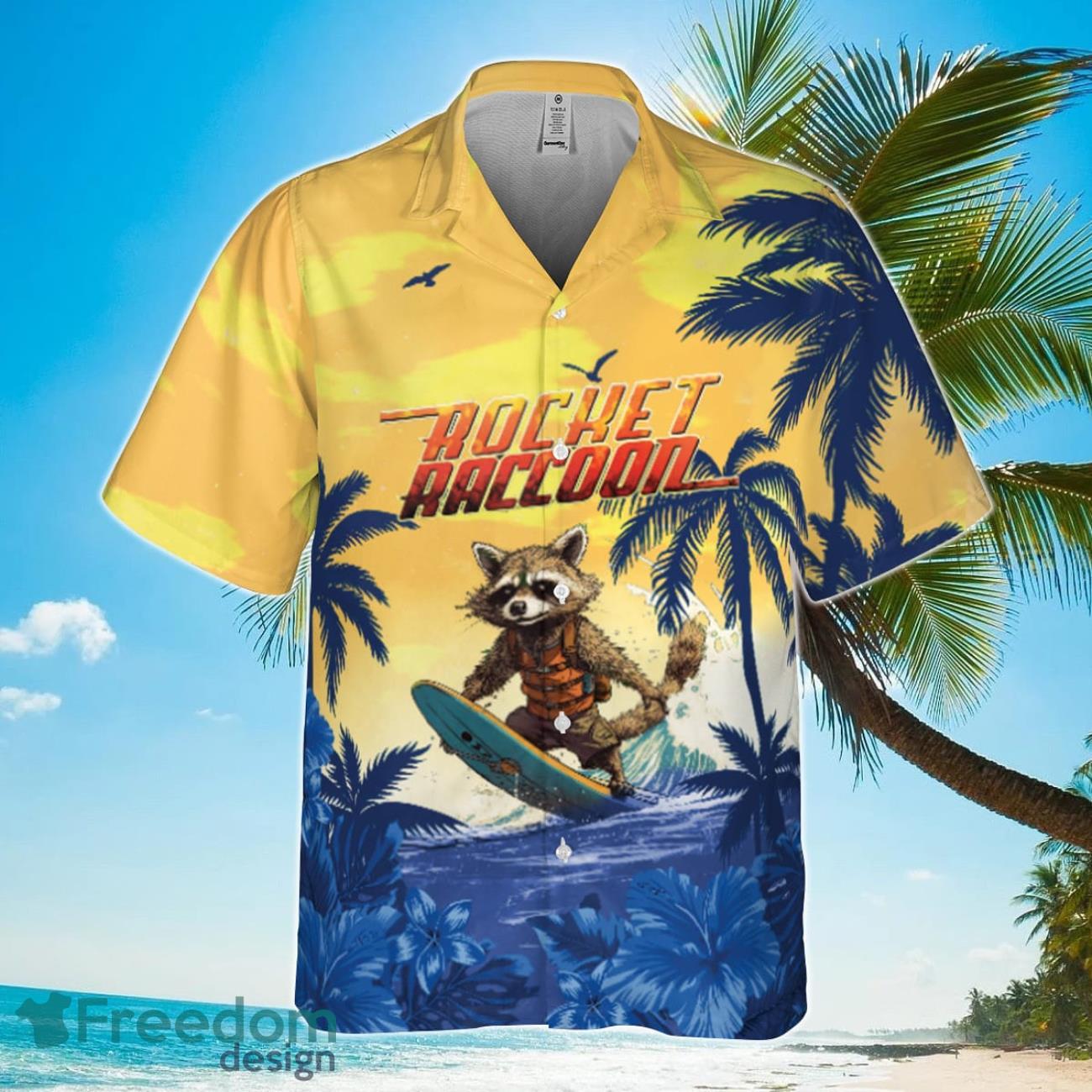 Rocket Raccoon And Golden State Warriors Summer Pattern Print Hawaiian Shirt Product Photo 2